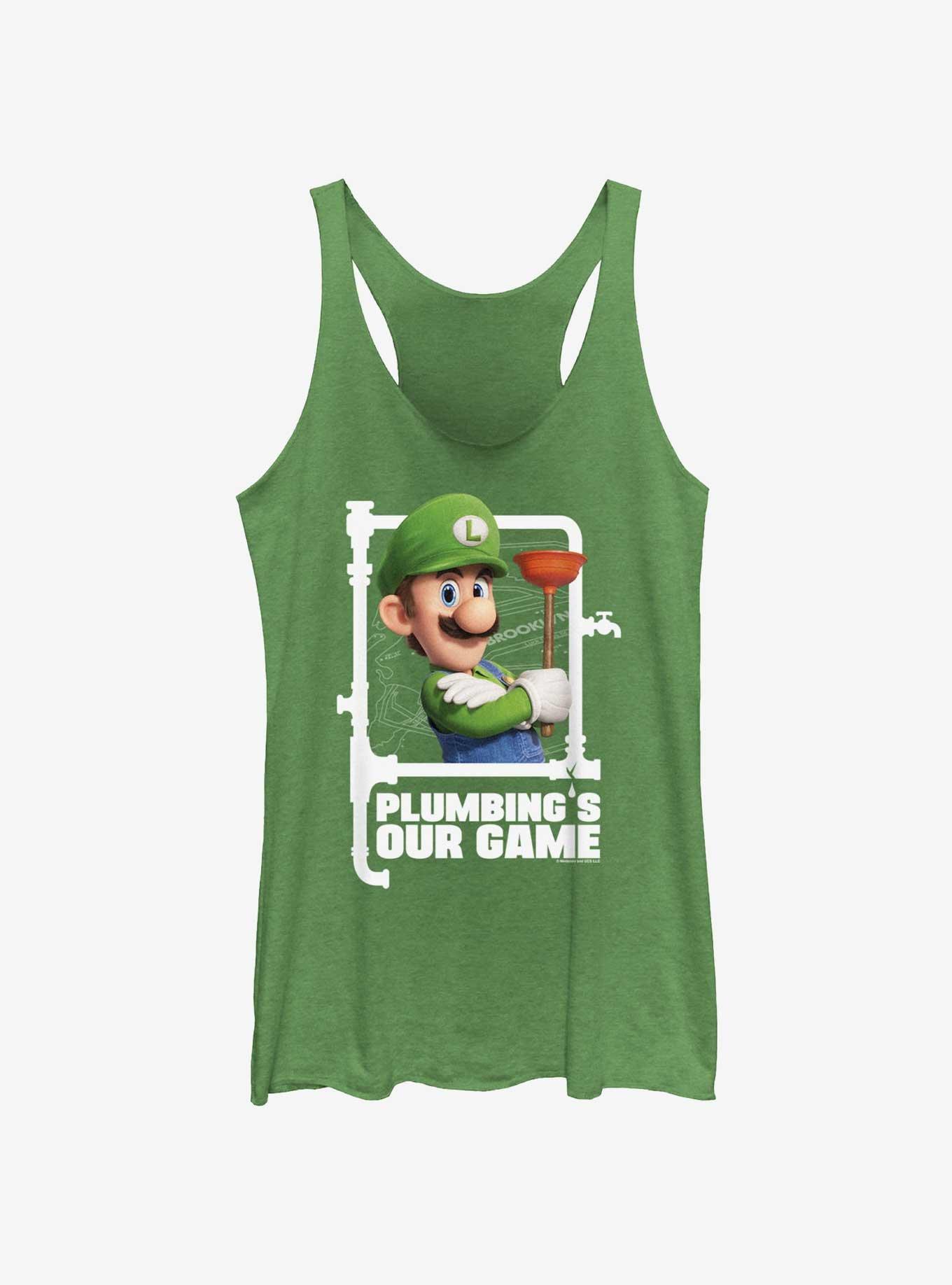 The Super Mario Bros. Movie Luigi Plumbing's Our Game Womens Tank Top, ENVY, hi-res