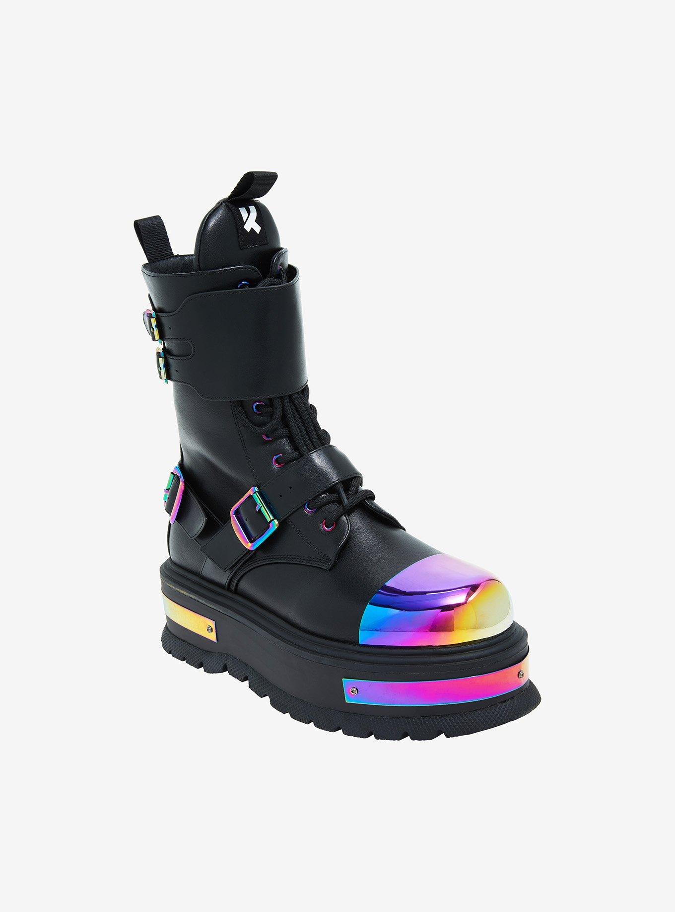 KOI Anodized Metal Platform Combat Boots, MULTI, hi-res