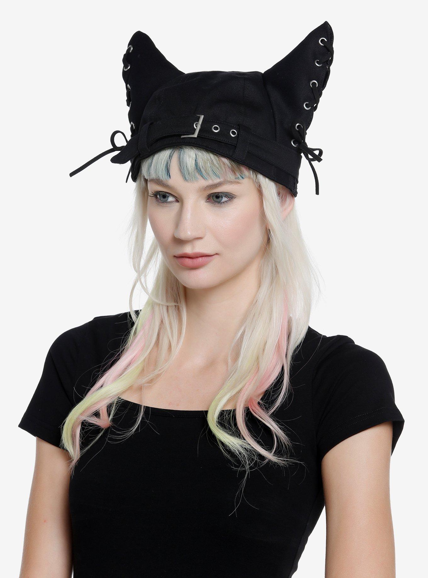 Black Lace-Up Ear Hat