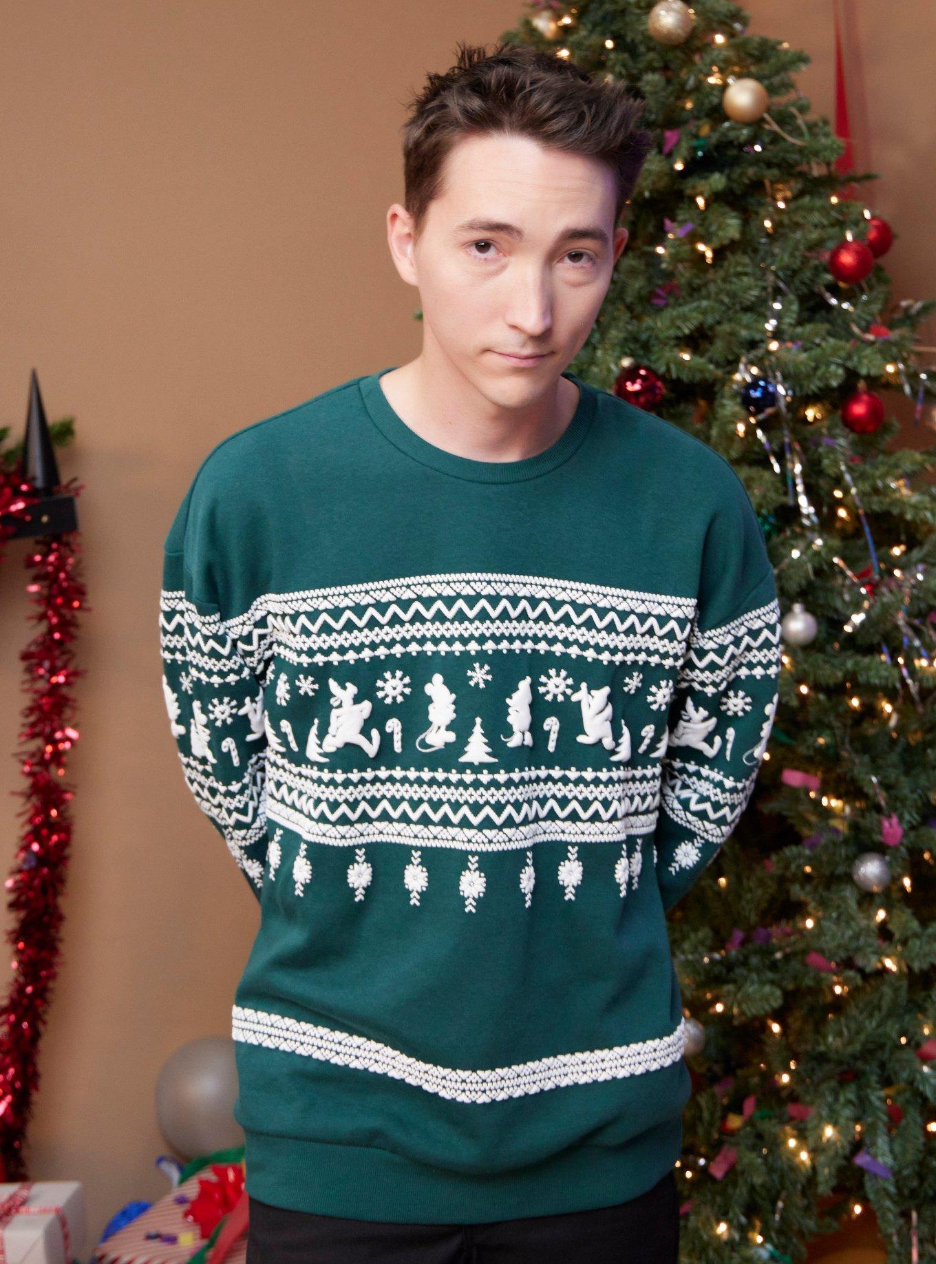 Our Universe Disney Mickey Mouse & Friends Fair Isle Sweatshirt, GREEN, hi-res