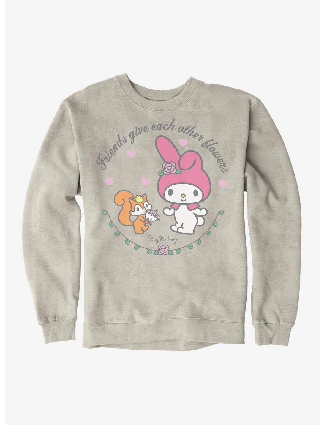 My Melody Friends Give Each Other Flowers Sweatshirt, OATMEAL HEATHER, hi-res