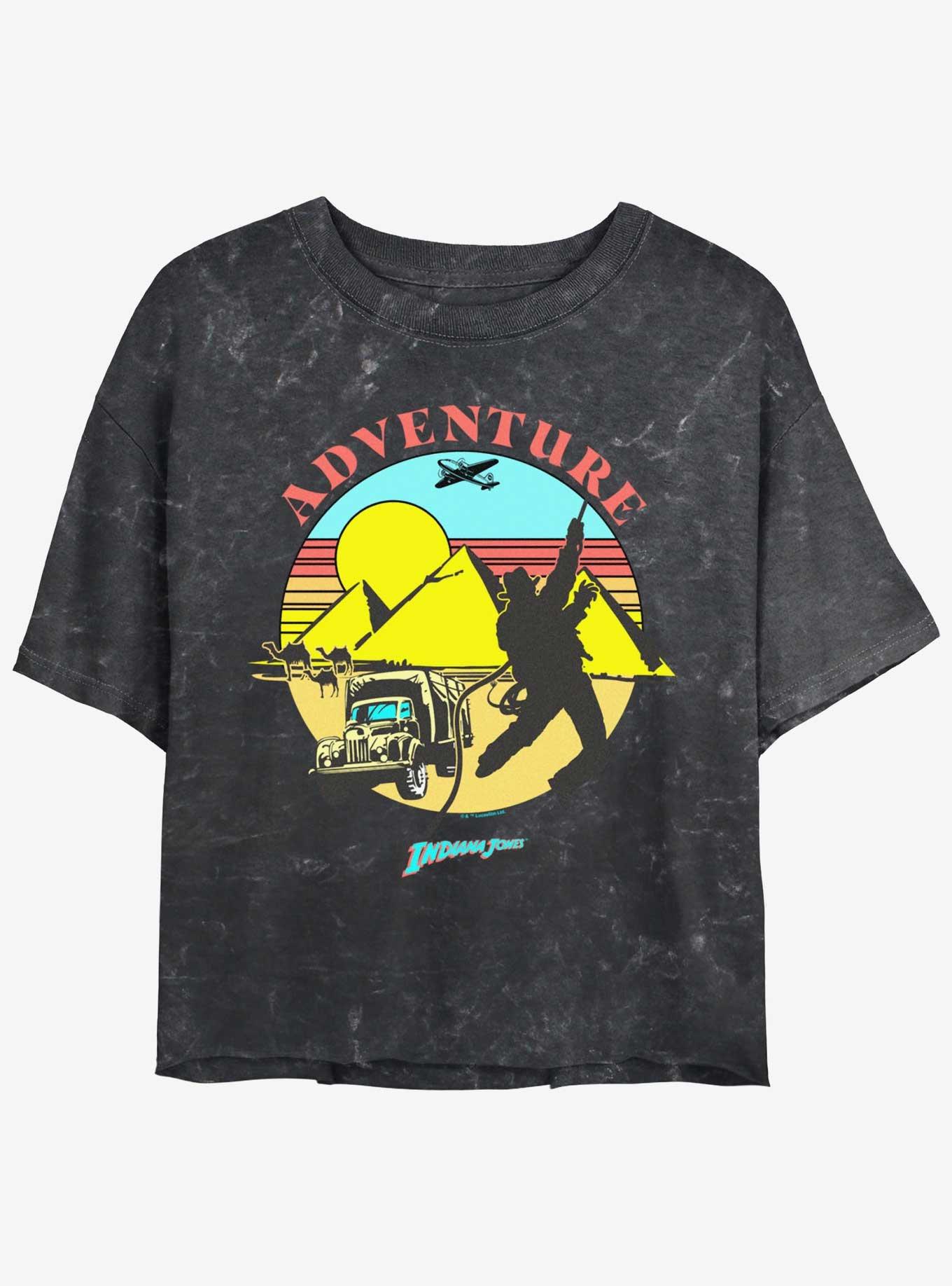 Indiana Jones The Desert Chase Adventure Mineral Wash Girls Crop T-Shirt Hot Topic Web Exclusive, BLACK, hi-res