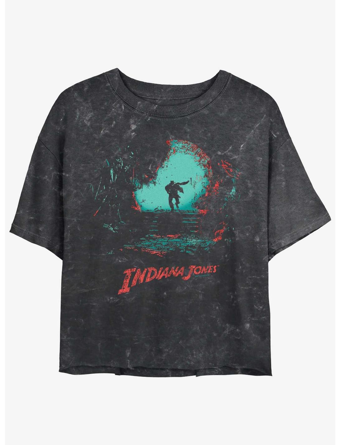 Indiana Jones Treasure Chase Mineral Wash Girls Crop T-Shirt Hot Topic Web Exclusive, BLACK, hi-res