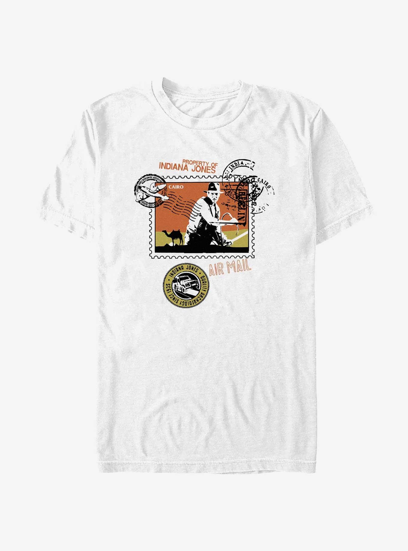 Indiana Jones Postcard Stamp T-Shirt, WHITE, hi-res