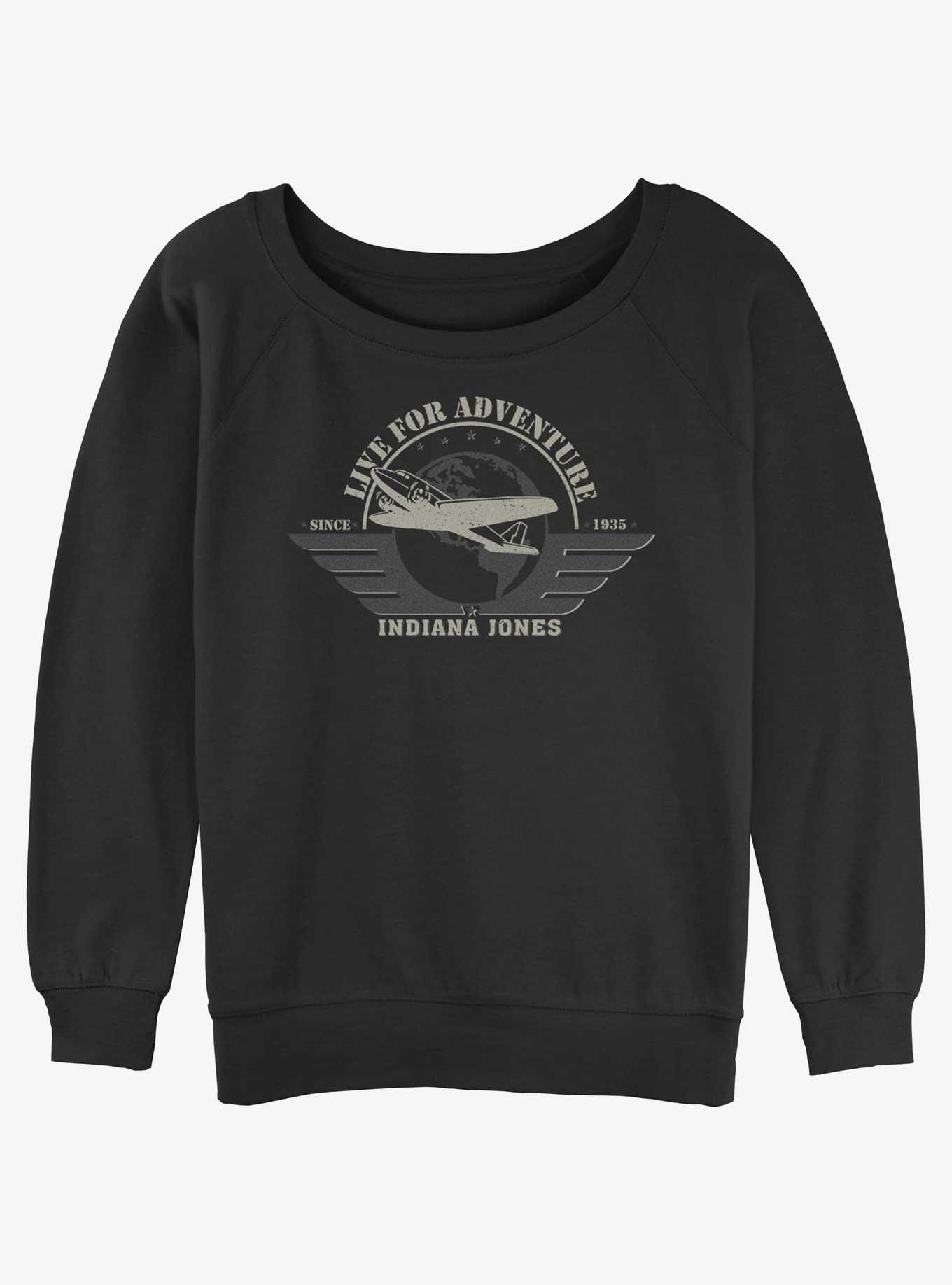 Indiana Jones Aviation Badge Womens Slouchy Sweatshirt, BLACK, hi-res