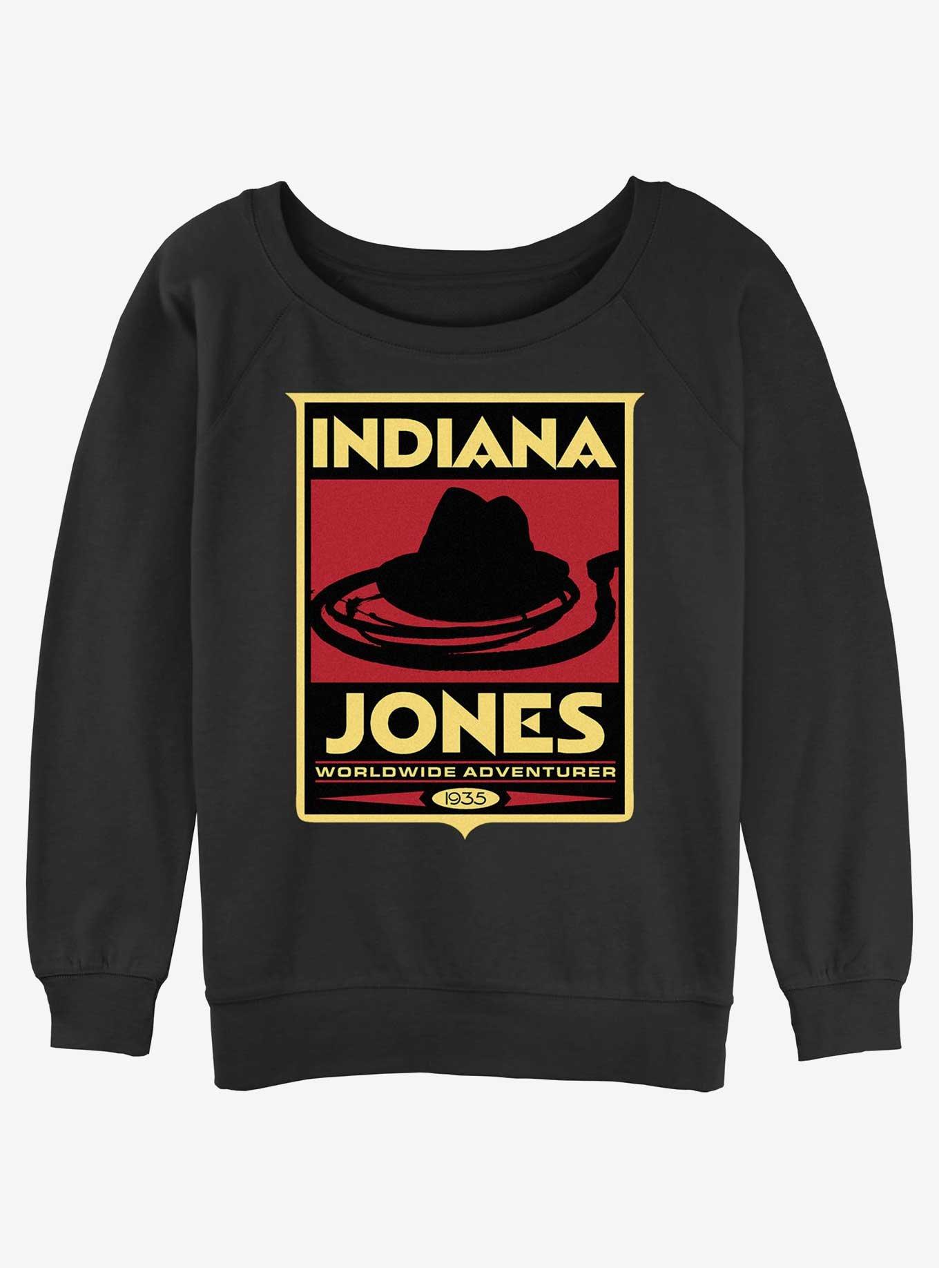 Indiana Jones Hat & Whip Poster Womens Slouchy Sweatshirt, BLACK, hi-res