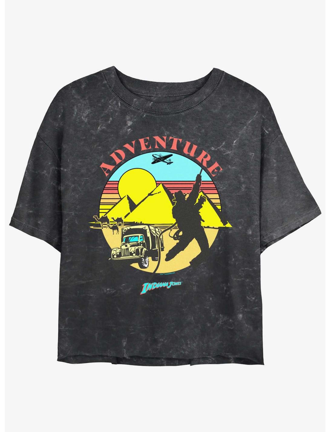 Indiana Jones The Desert Chase Adventure Mineral Wash Womens Crop T-Shirt BoxLunch Web Exclusive, BLACK, hi-res