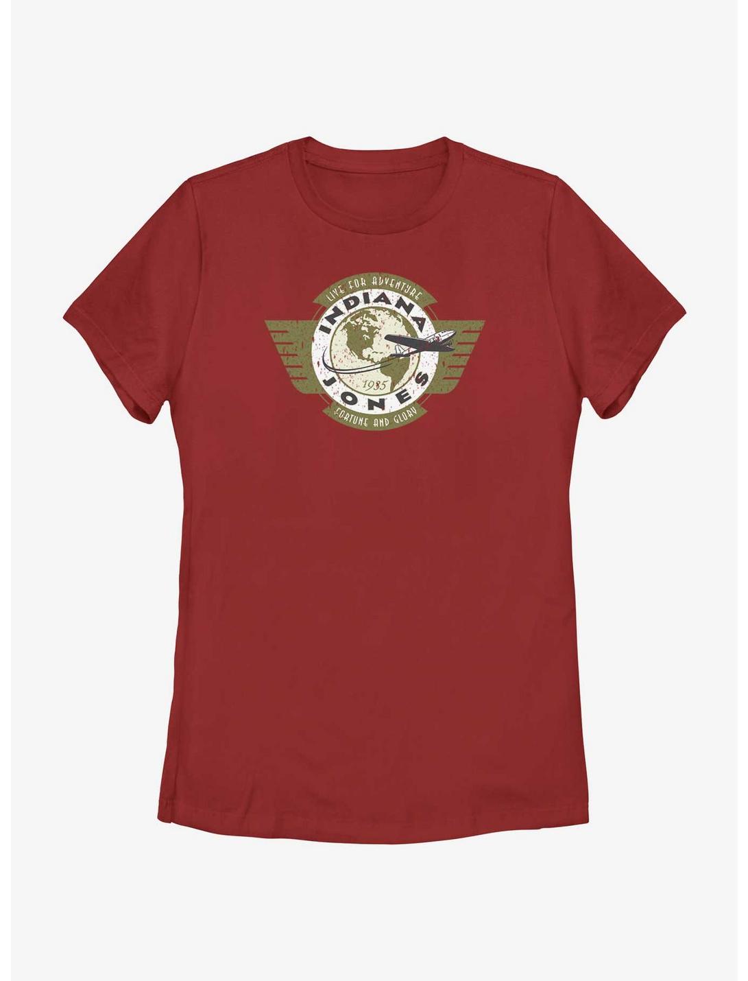 Indiana Jones Live For Adventure Vintage Aviation Badge Womens T-Shirt, RED, hi-res