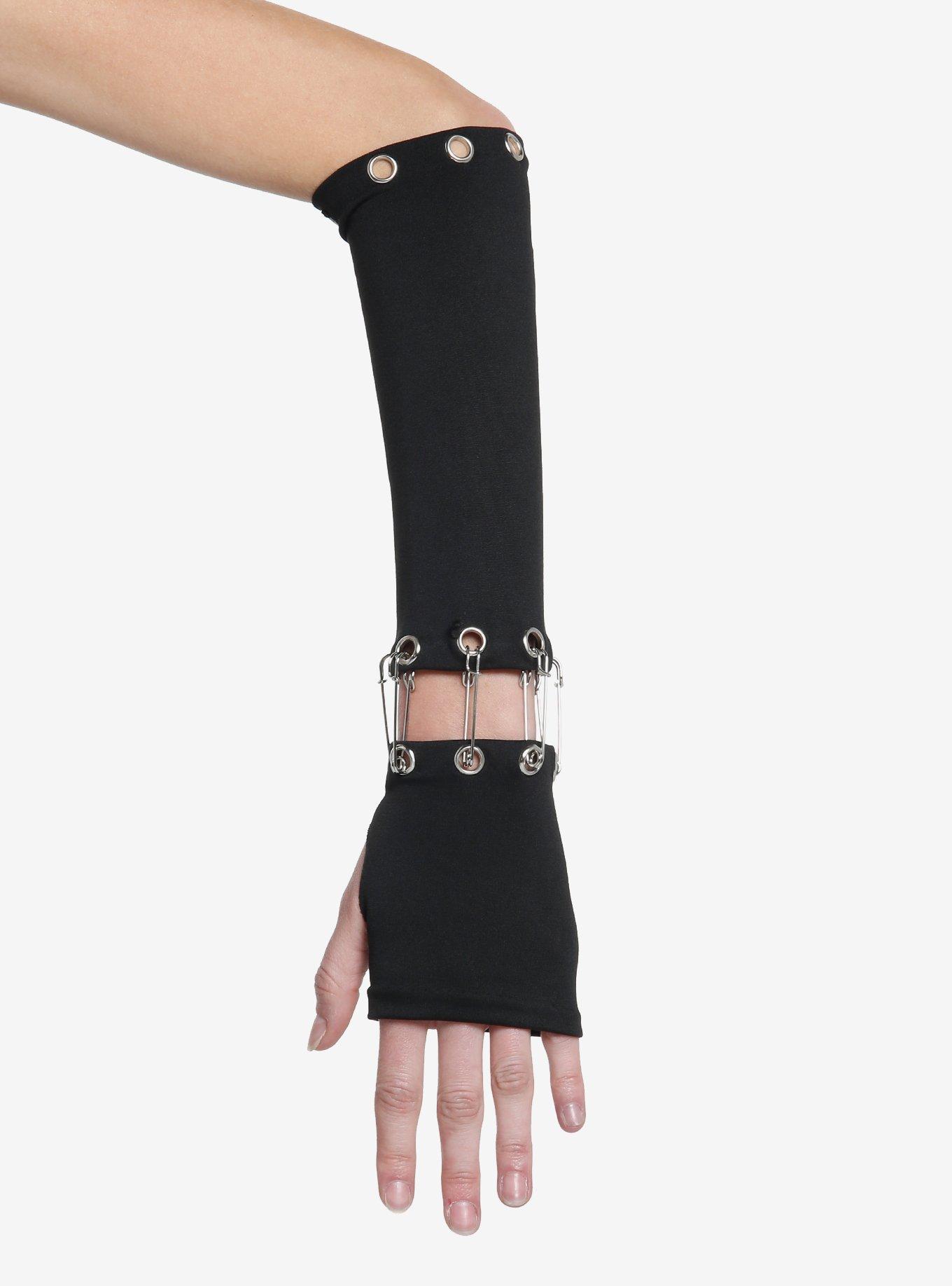 Grommet Safety Pin Cutout Arm Warmers, , hi-res