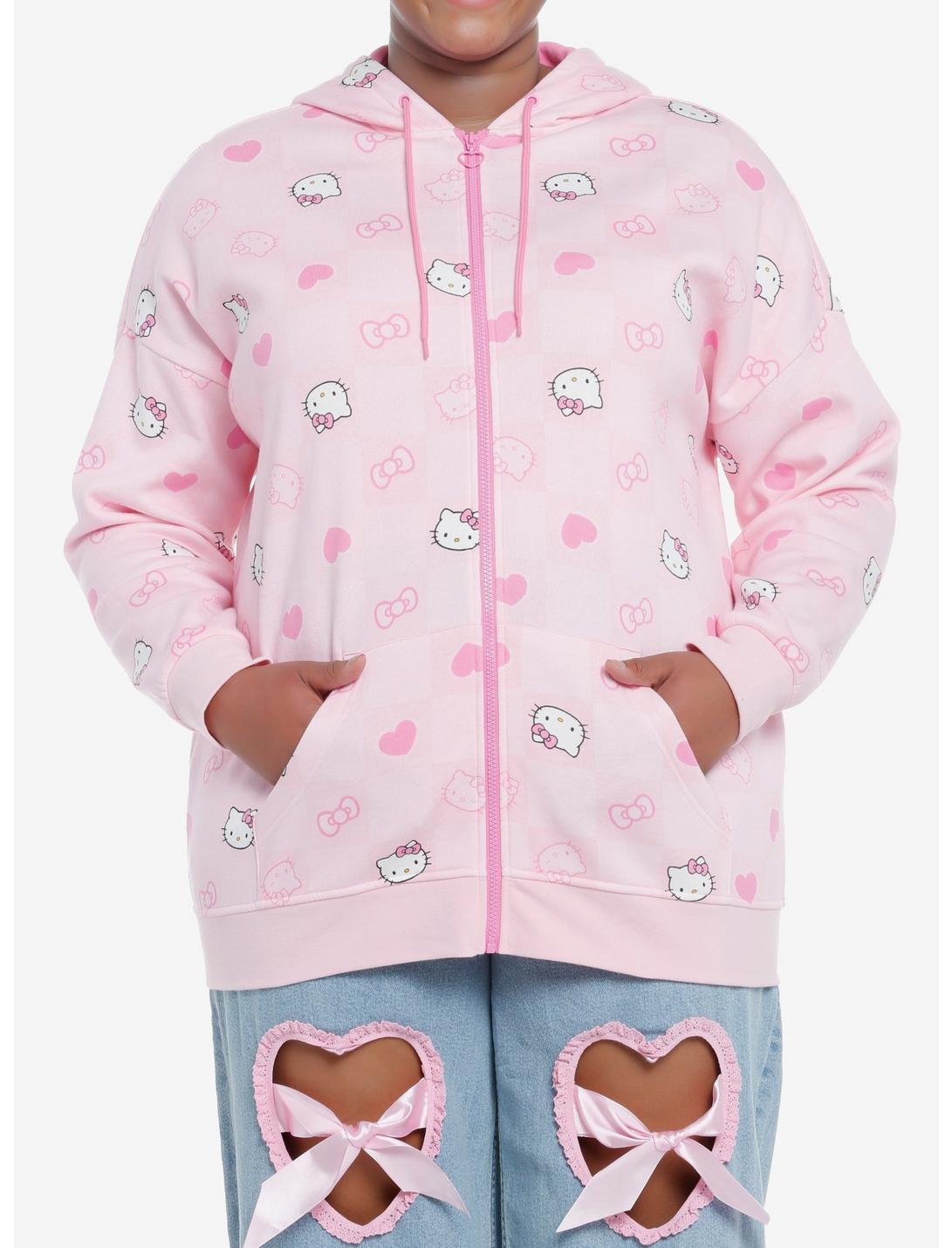 Hello Kitty Heart Oversized Hoodie Plus Size, PINK, hi-res