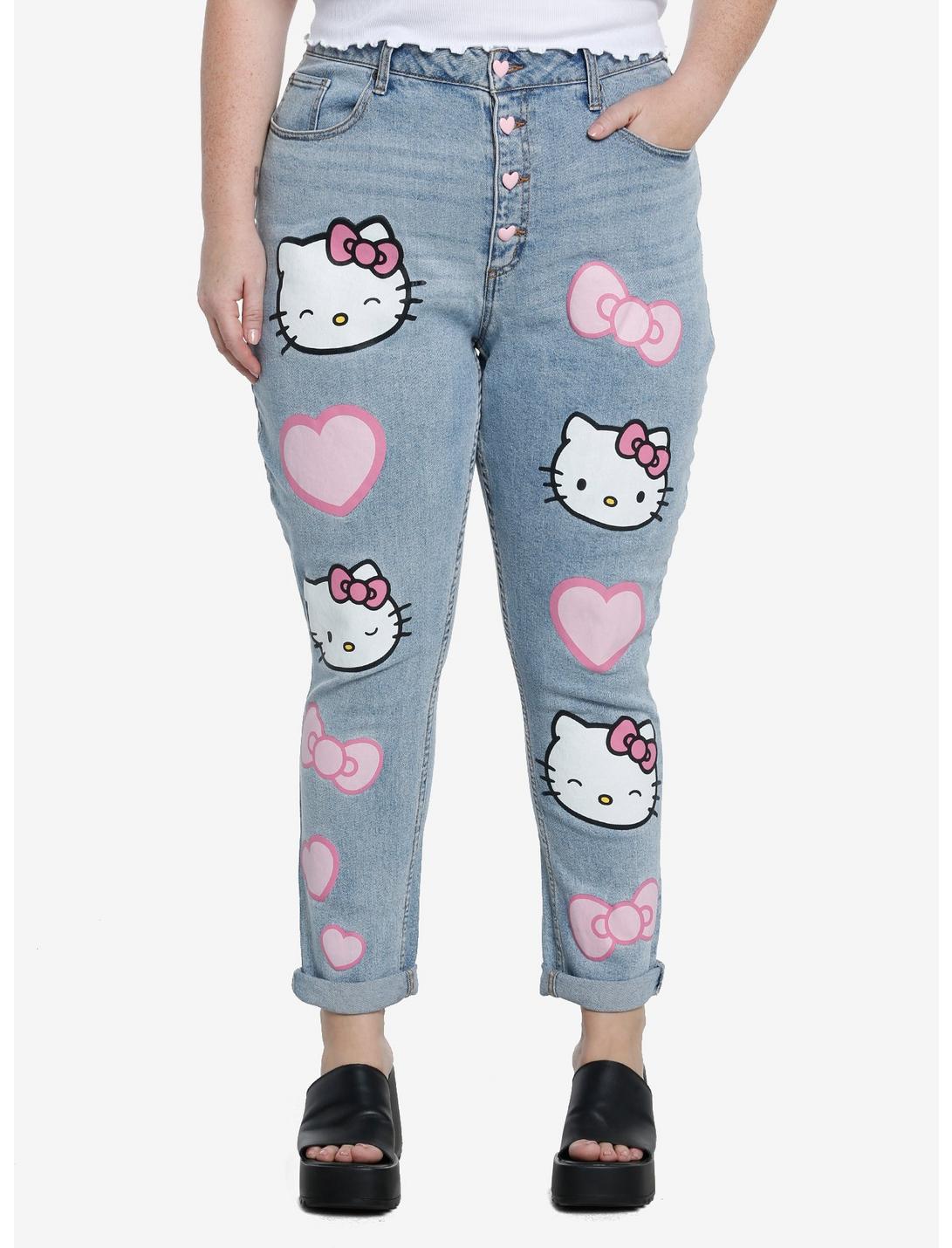 Hello Kitty Hearts Mom Jeans Plus Size, LIGHT BLUE WASH, hi-res