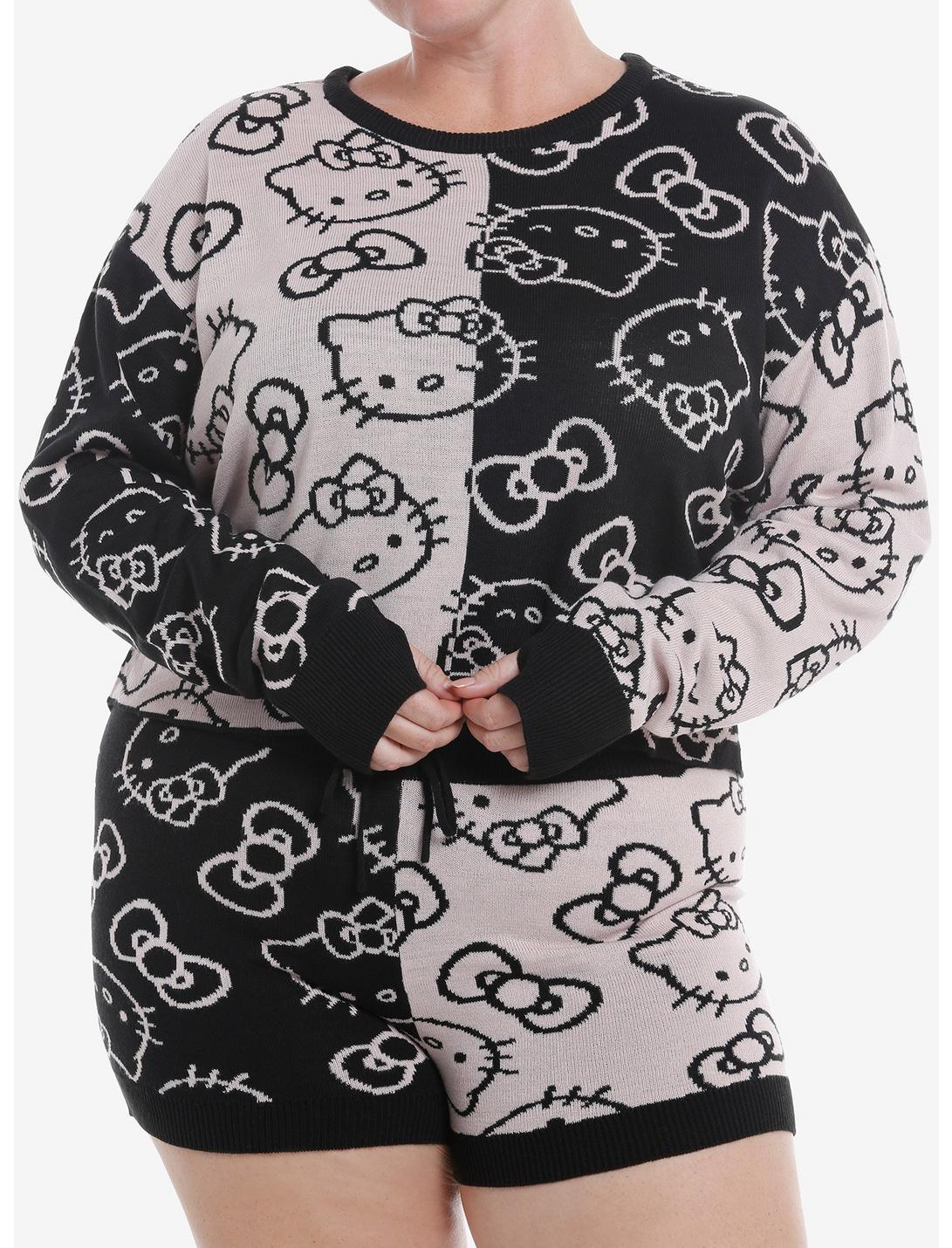 Hello Kitty Bow Split Crop Sweater Plus Size, BLACK  PINK, hi-res