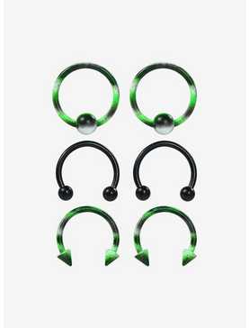 Steel Black & Green Circular Barbell & Captive Hoop 6 Pack, , hi-res