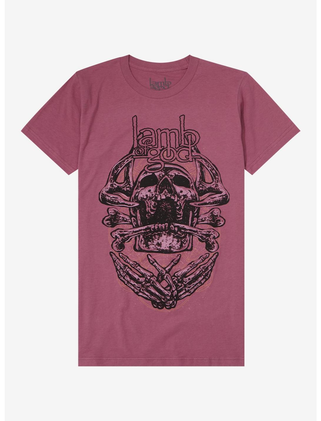Lamb Of God Skeleton Boyfriend Fit Girls T-Shirt, BURGUNDY, hi-res
