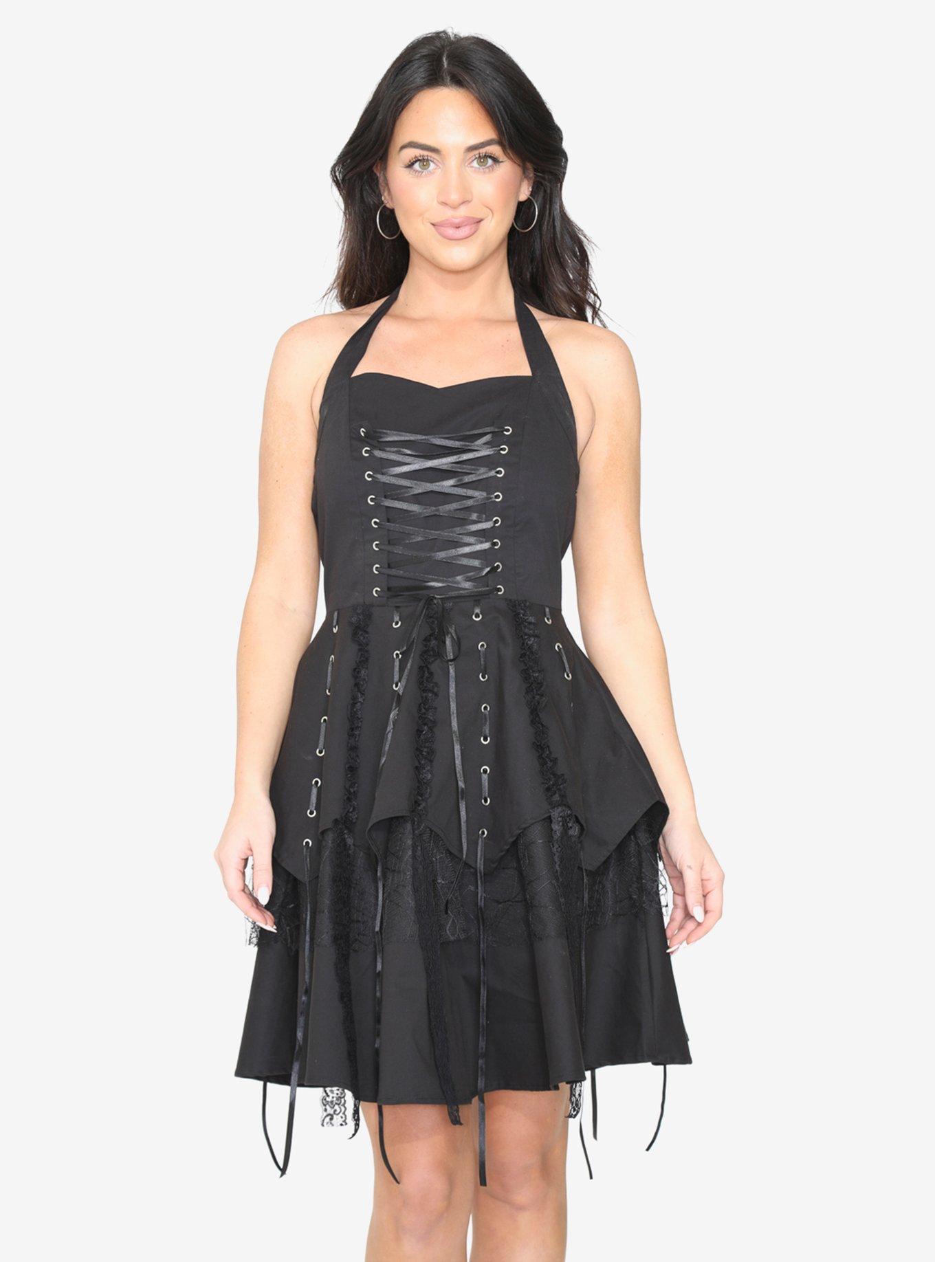 Black Pretty Pirate Lace-Up Dress, , hi-res