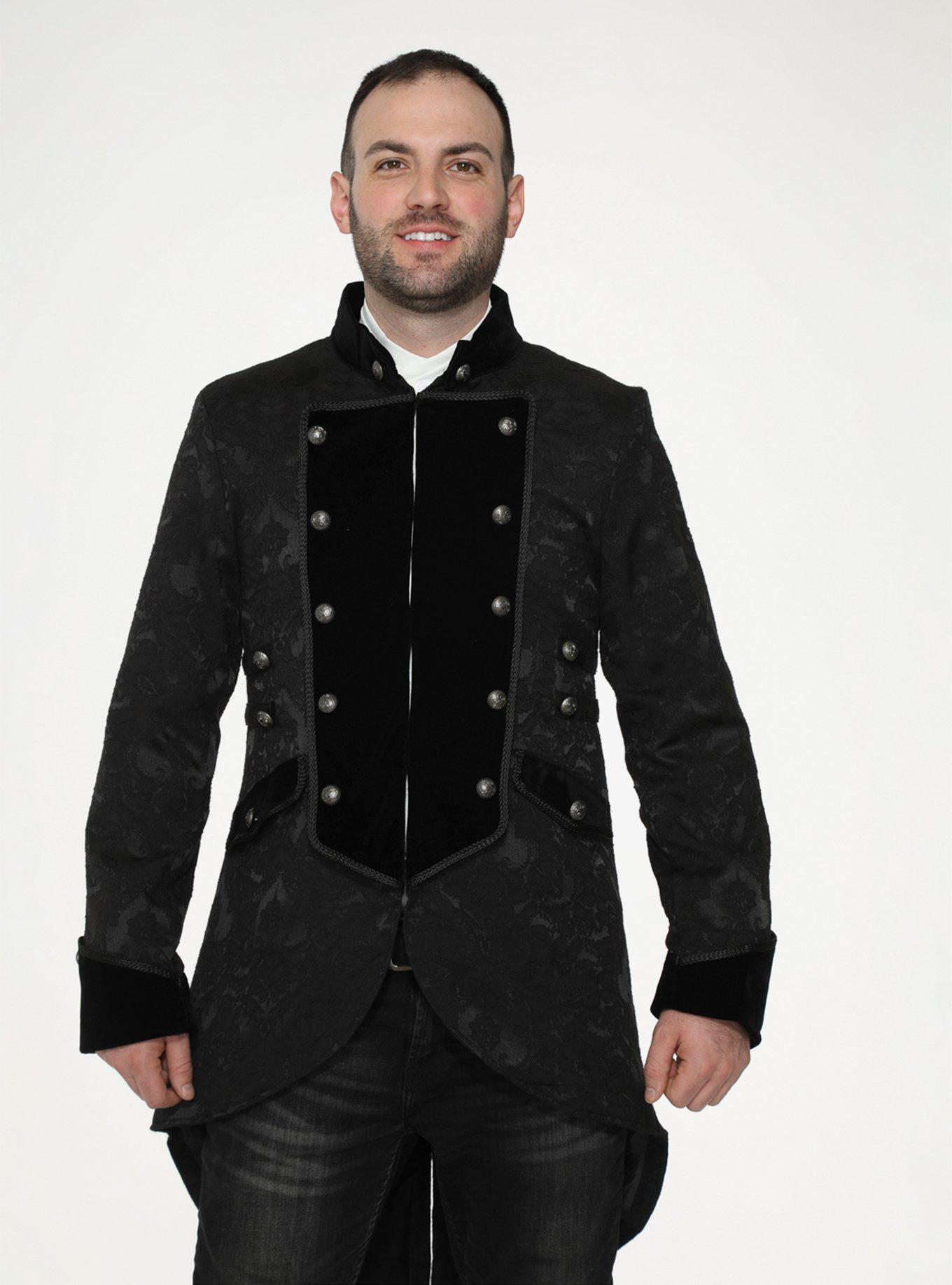 Black Pirate Mens Coat, BLACK, hi-res