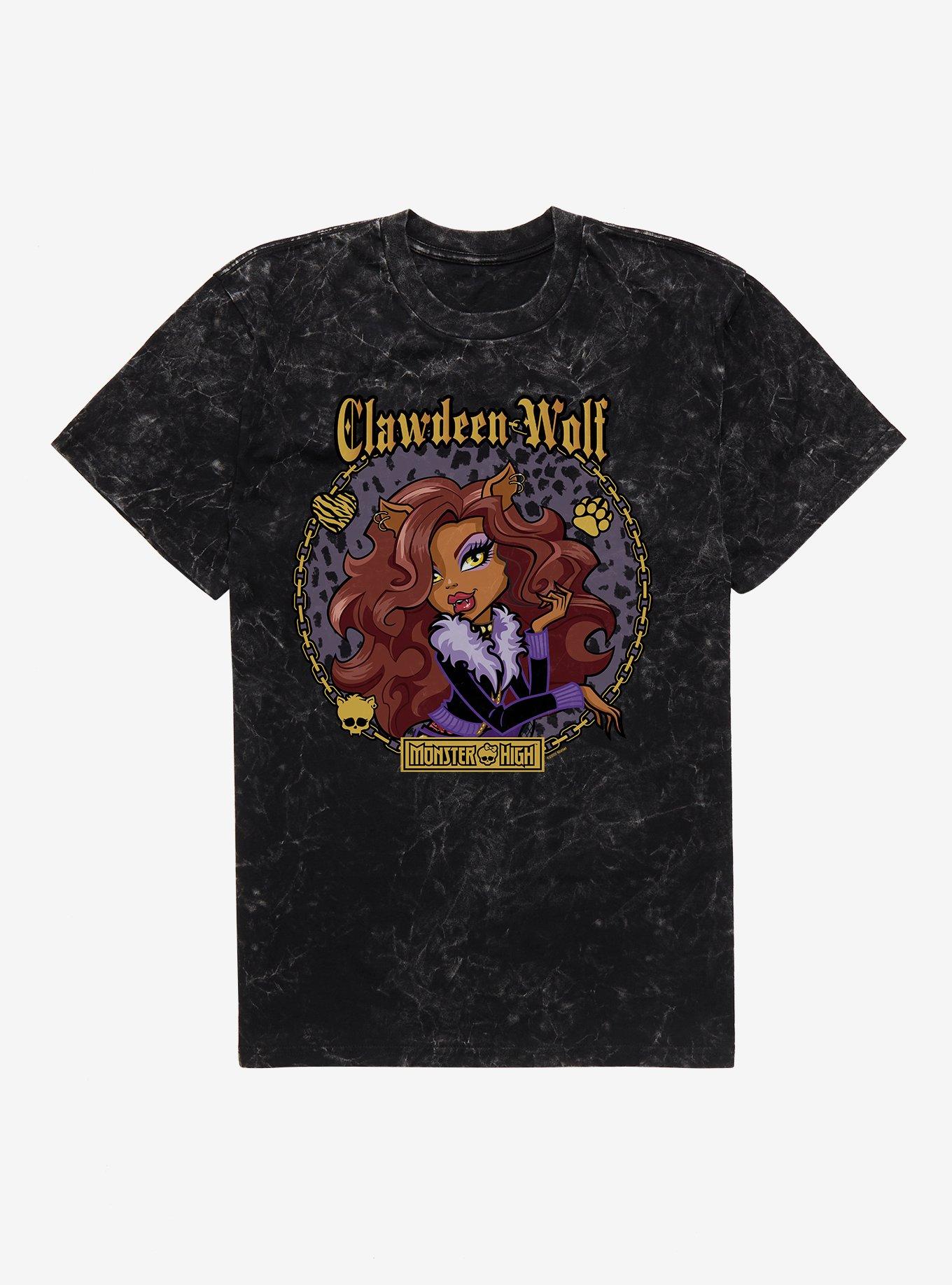 Monster High Clawdeen Wolf Circle Portrait Mineral Wash T-Shirt, BLACK MINERAL WASH, hi-res