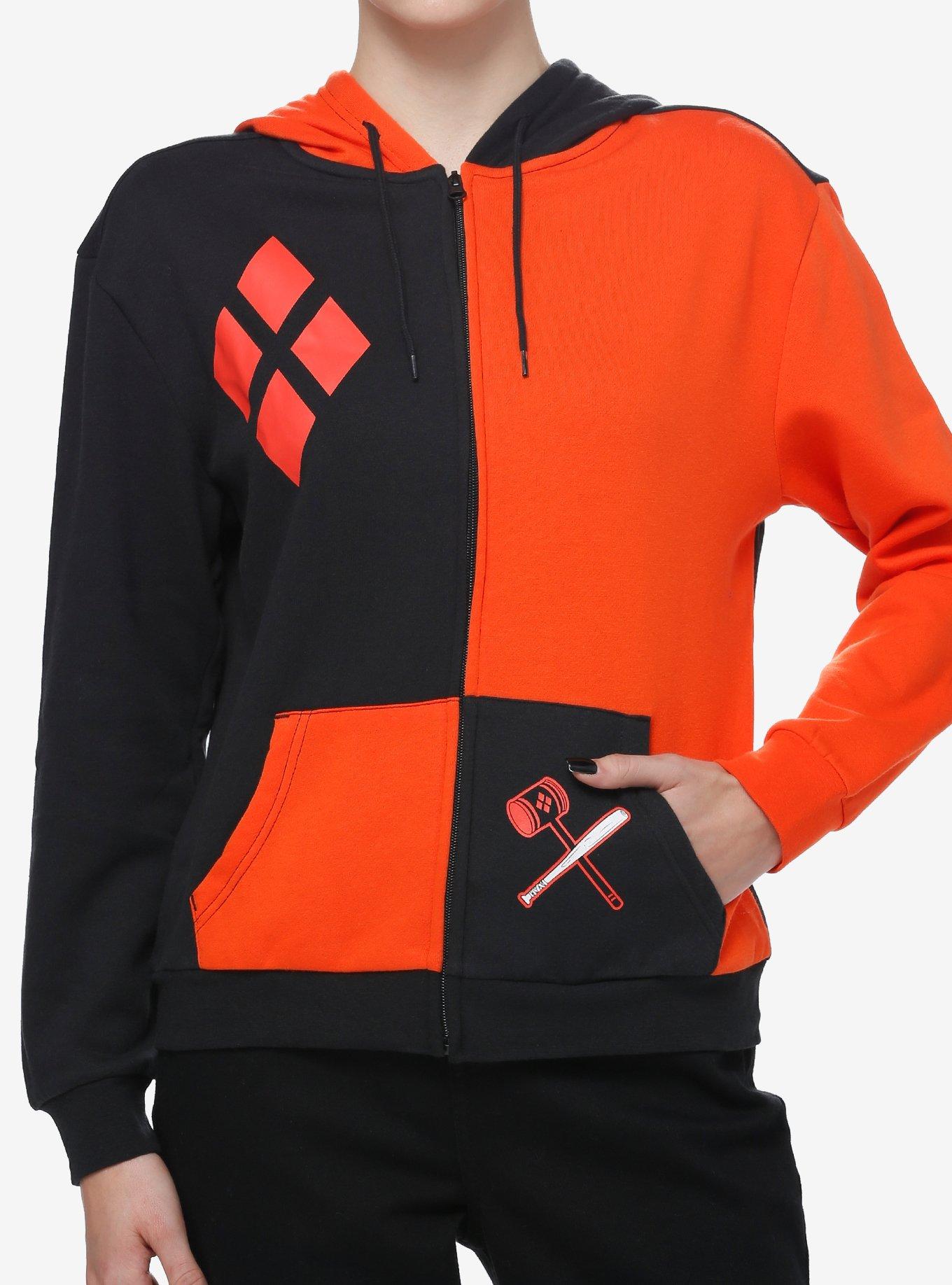 DC Comics Harley Quinn Color-Block Hoodie, BLACK  RED, hi-res