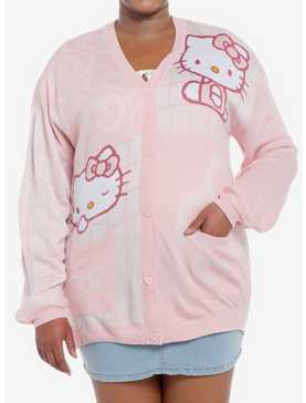 Hello Kitty Pink Grid Girls Cardigan Plus Size, , hi-res