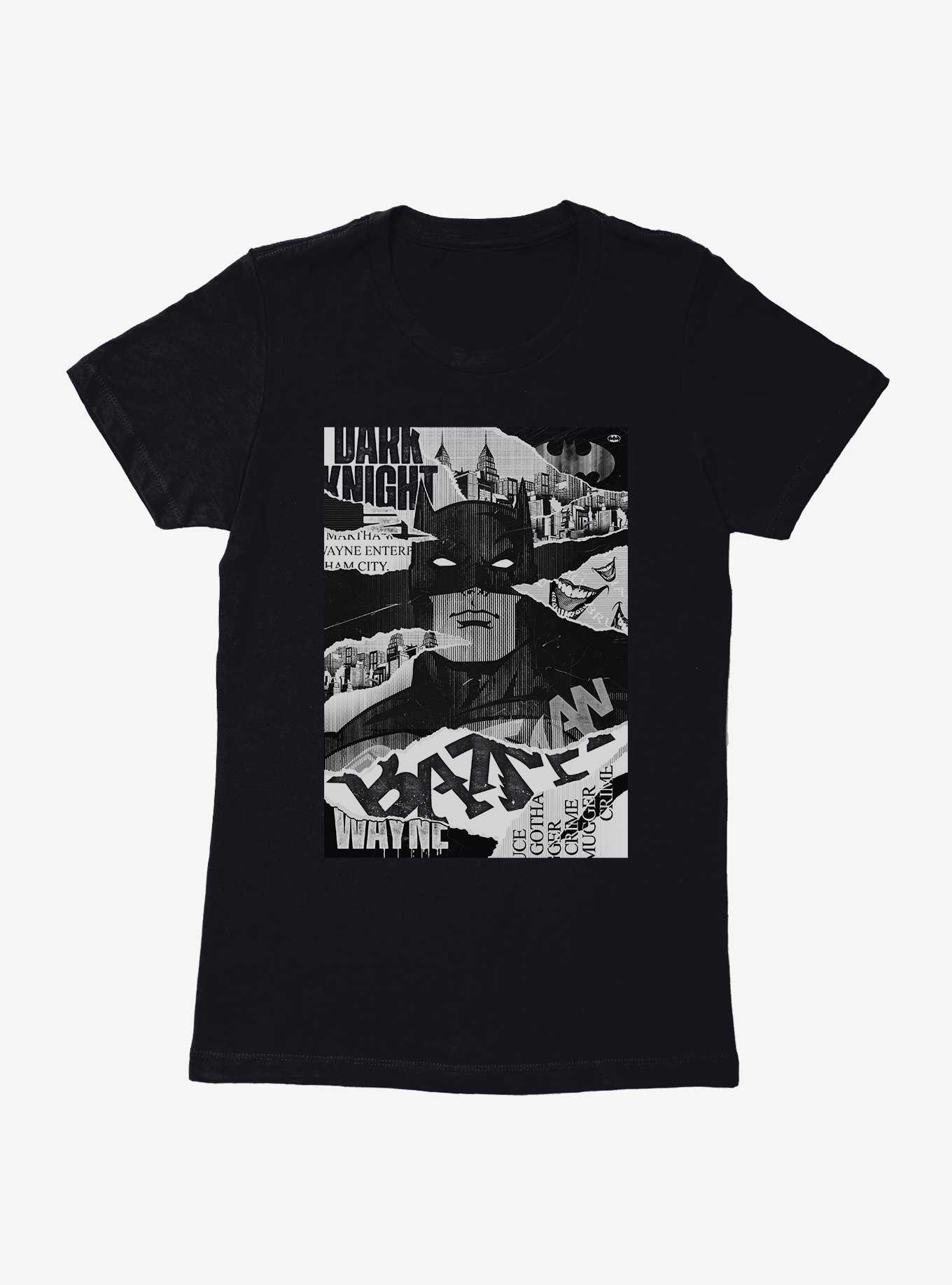 DC Comics Batman WB 100 Dark Knight Scrap Collage Womens T-Shirt, , hi-res