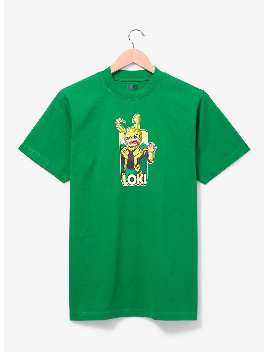 Marvel Loki Cartoon Portrait T-Shirt - BoxLunch Exclusive, GREEN, hi-res