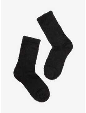 Black Fuzzy Crew Socks, , hi-res