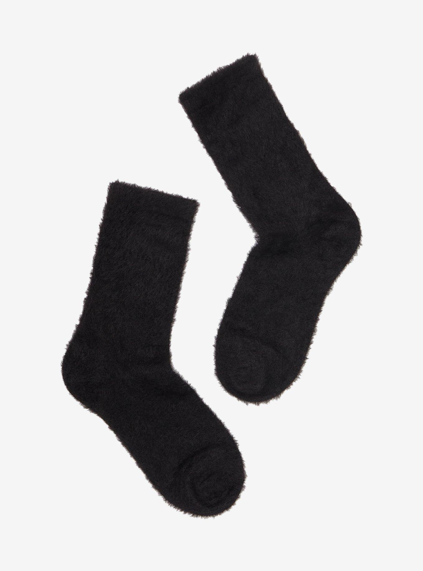 Black Fuzzy Crew Socks | Hot Topic