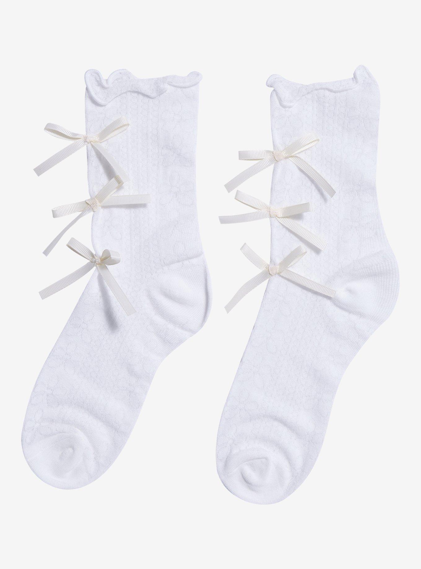 Cream Ribbon Crew Socks, , hi-res