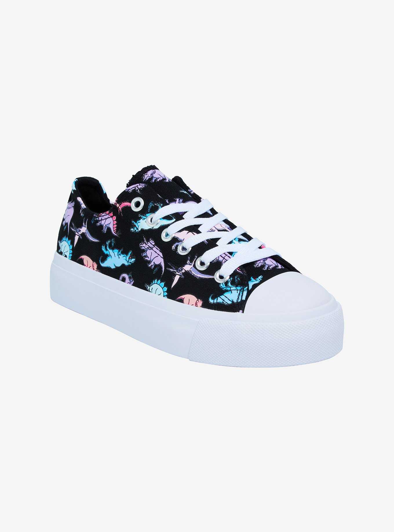 Pastel Dinosaur Lace-Up Platform Sneakers, , hi-res