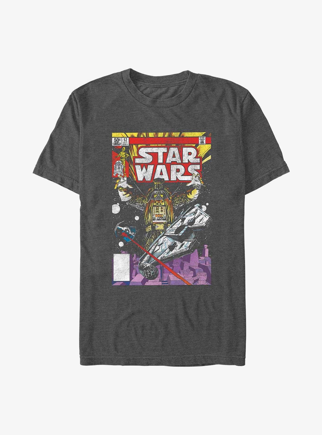 Star Wars Vader Attacks Comic Cover T-Shirt, CHAR HTR, hi-res
