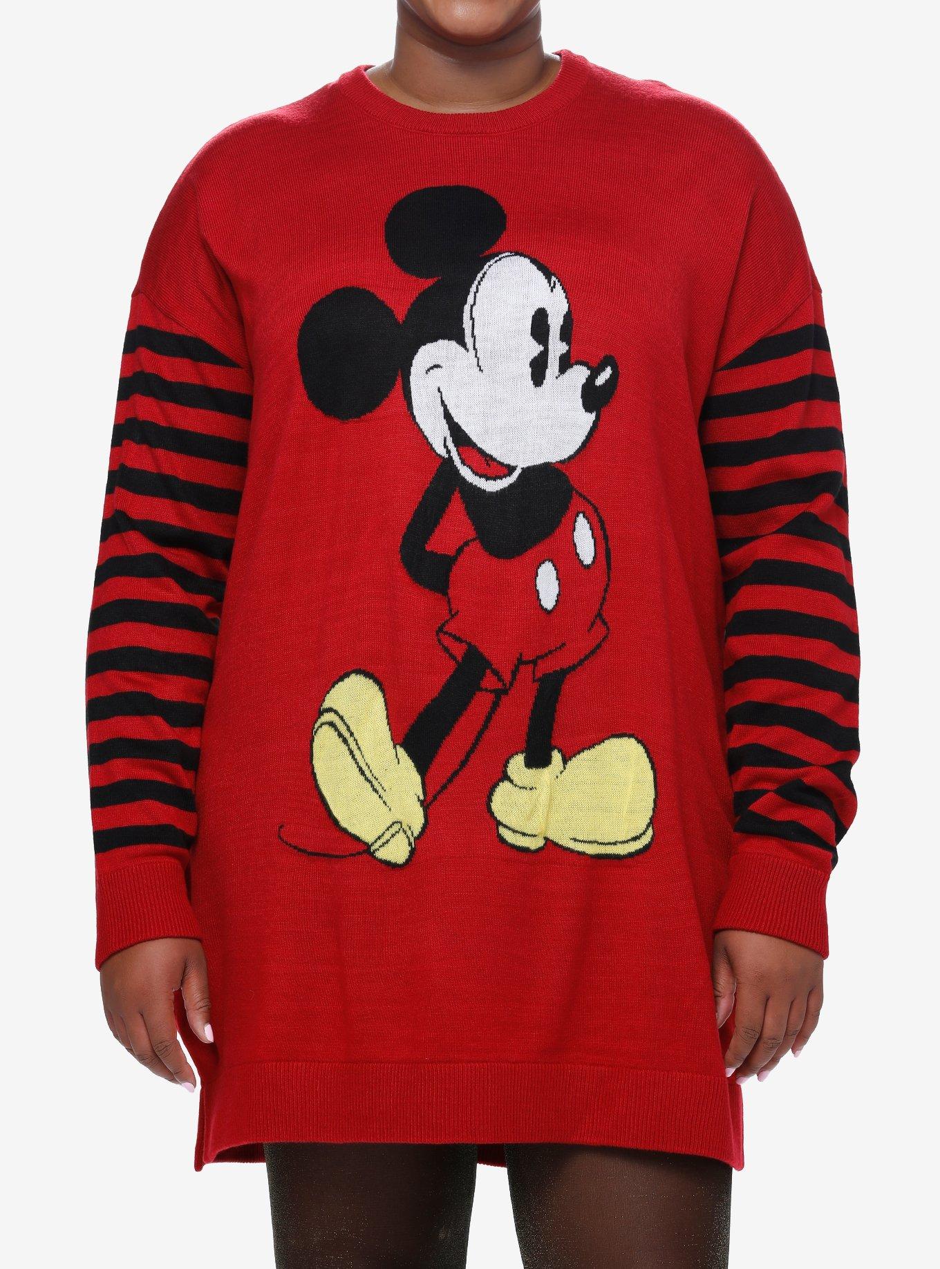 Disney Mickey Mouse Stripe Sweater Dress Plus Size, RED  BLACK, hi-res