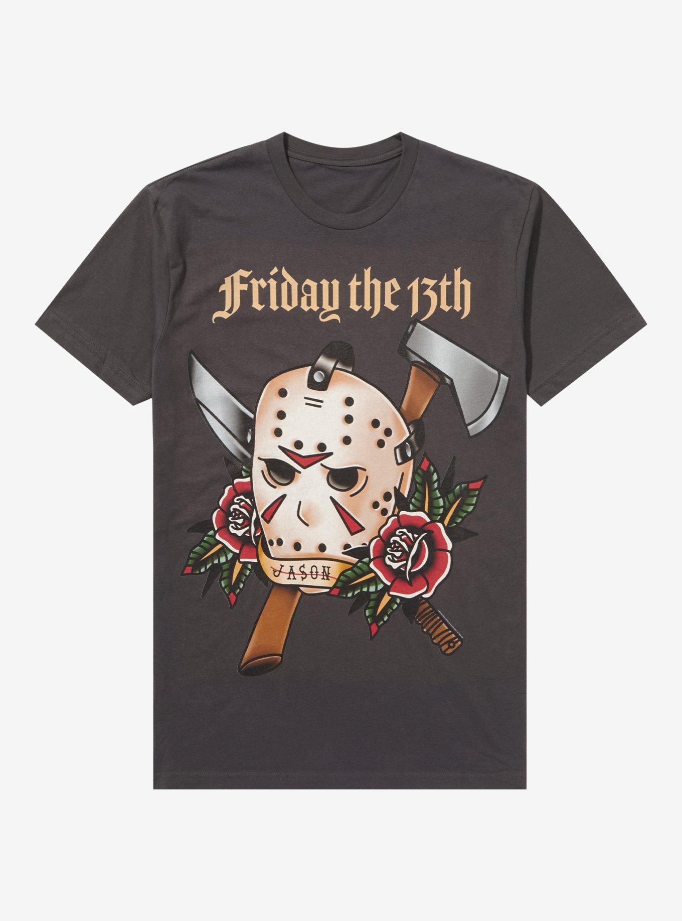 Friday The 13th Jason Tattoo T-Shirt, CHARCOAL, hi-res