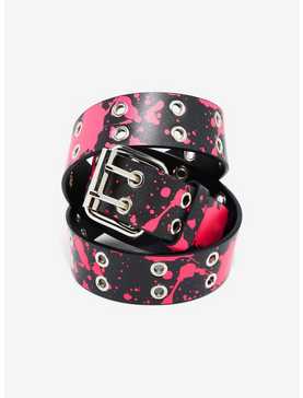 Black & Hot Pink Splatter Grommet Belt, , hi-res