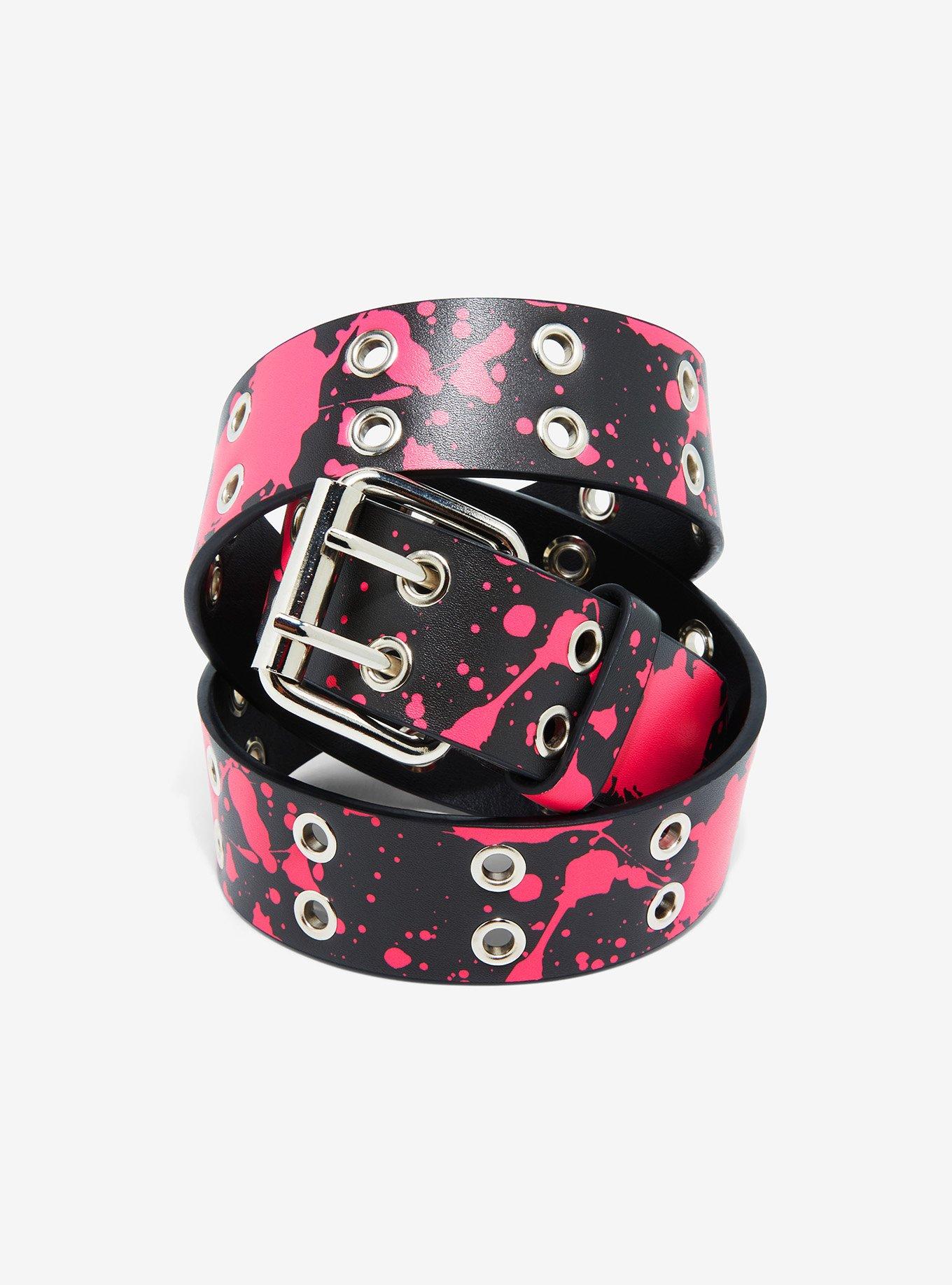 Black & Hot Pink Splatter Grommet Belt, , hi-res