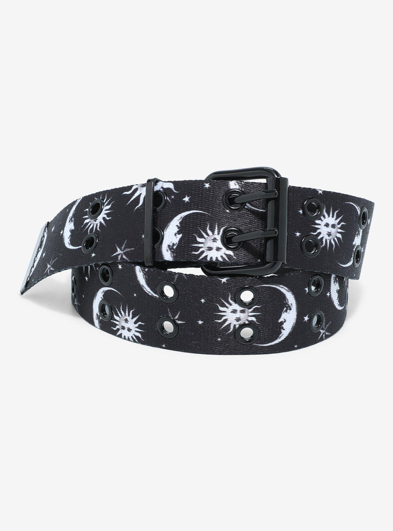 Black Celestial Print Grommet Belt