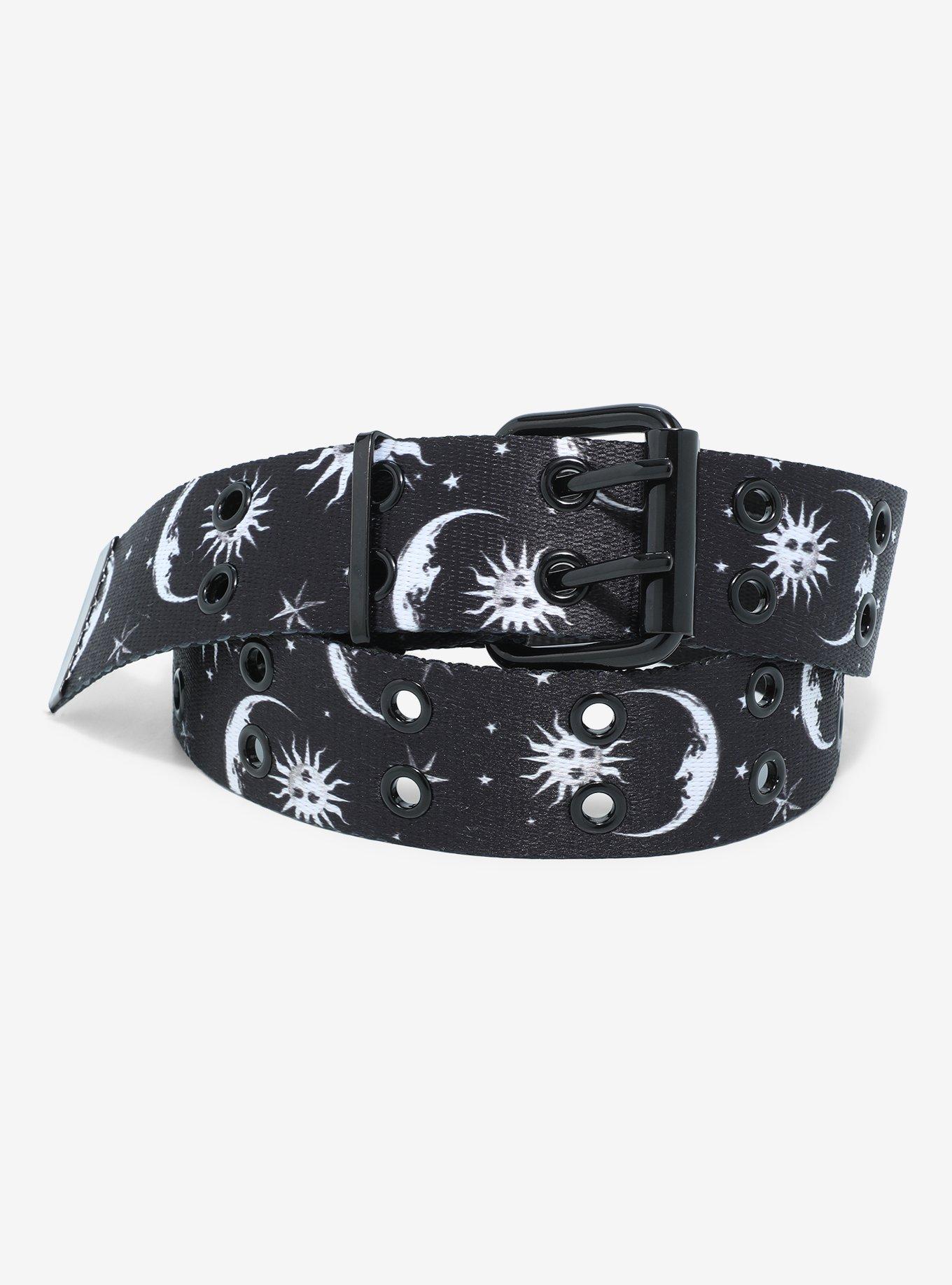 Black Celestial Print Grommet Belt, MULTI, hi-res