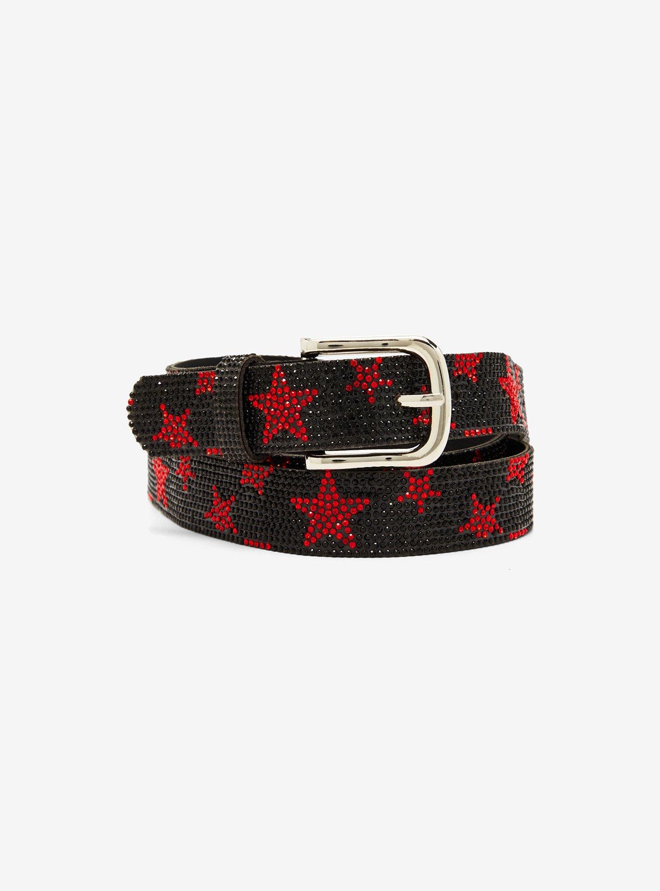 Black & Red Star Jeweled Belt | Hot Topic