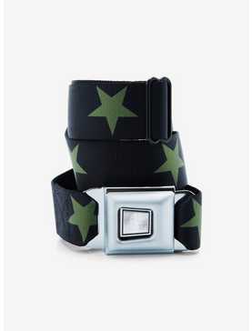 Buckle-Down Black & Green Stars Seat Belt Belt, , hi-res