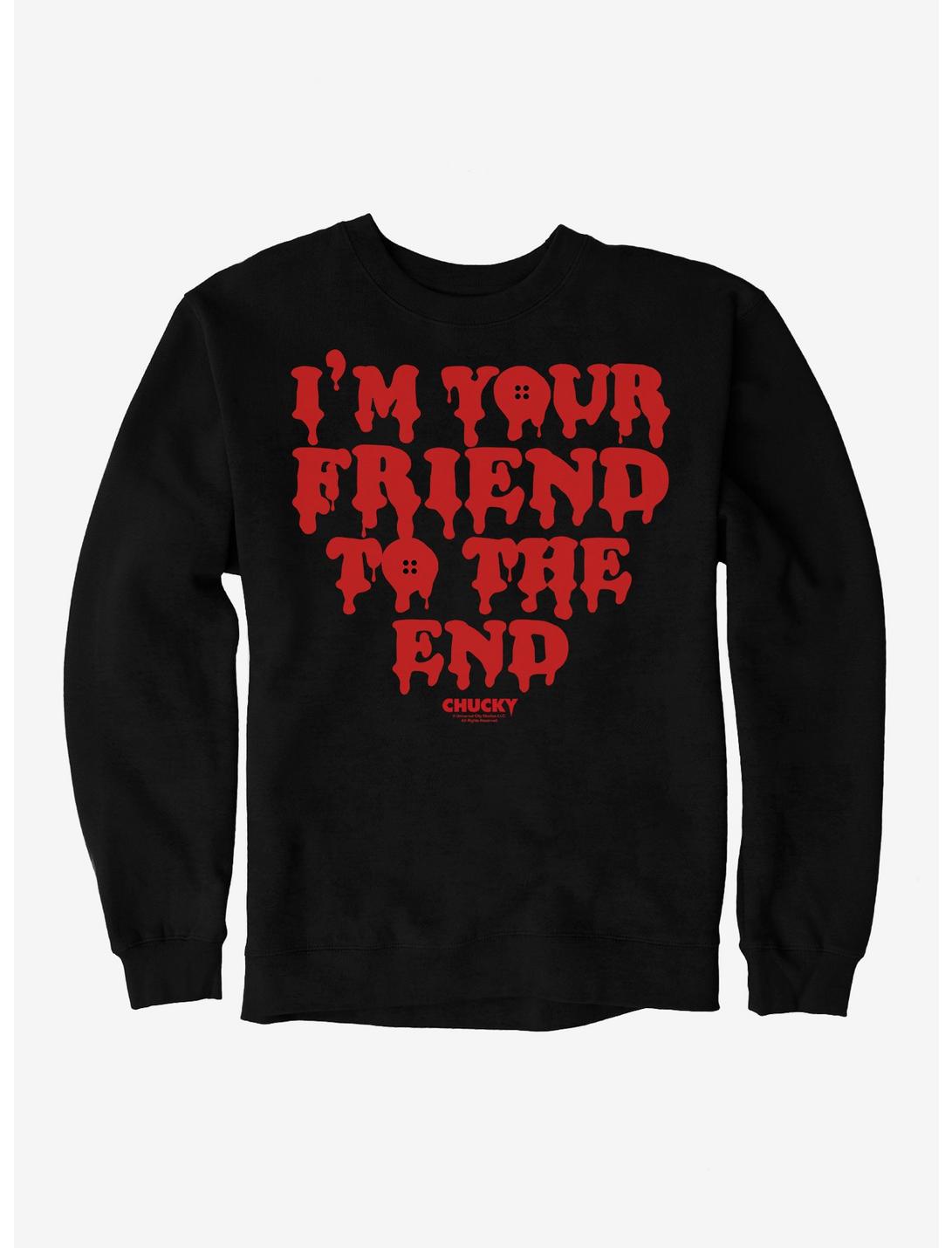 Chucky I'm Your Friend To The End Sweatshirt, BLACK, hi-res