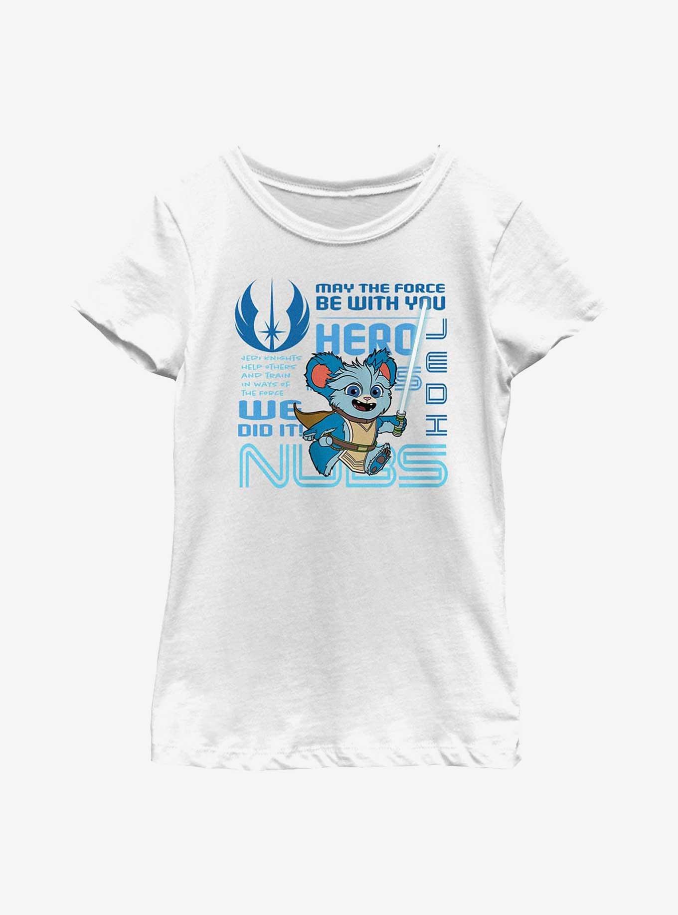 Star Wars: Young Jedi Adventures Nubs Phrases Badge Youth Girls T-Shirt, WHITE, hi-res