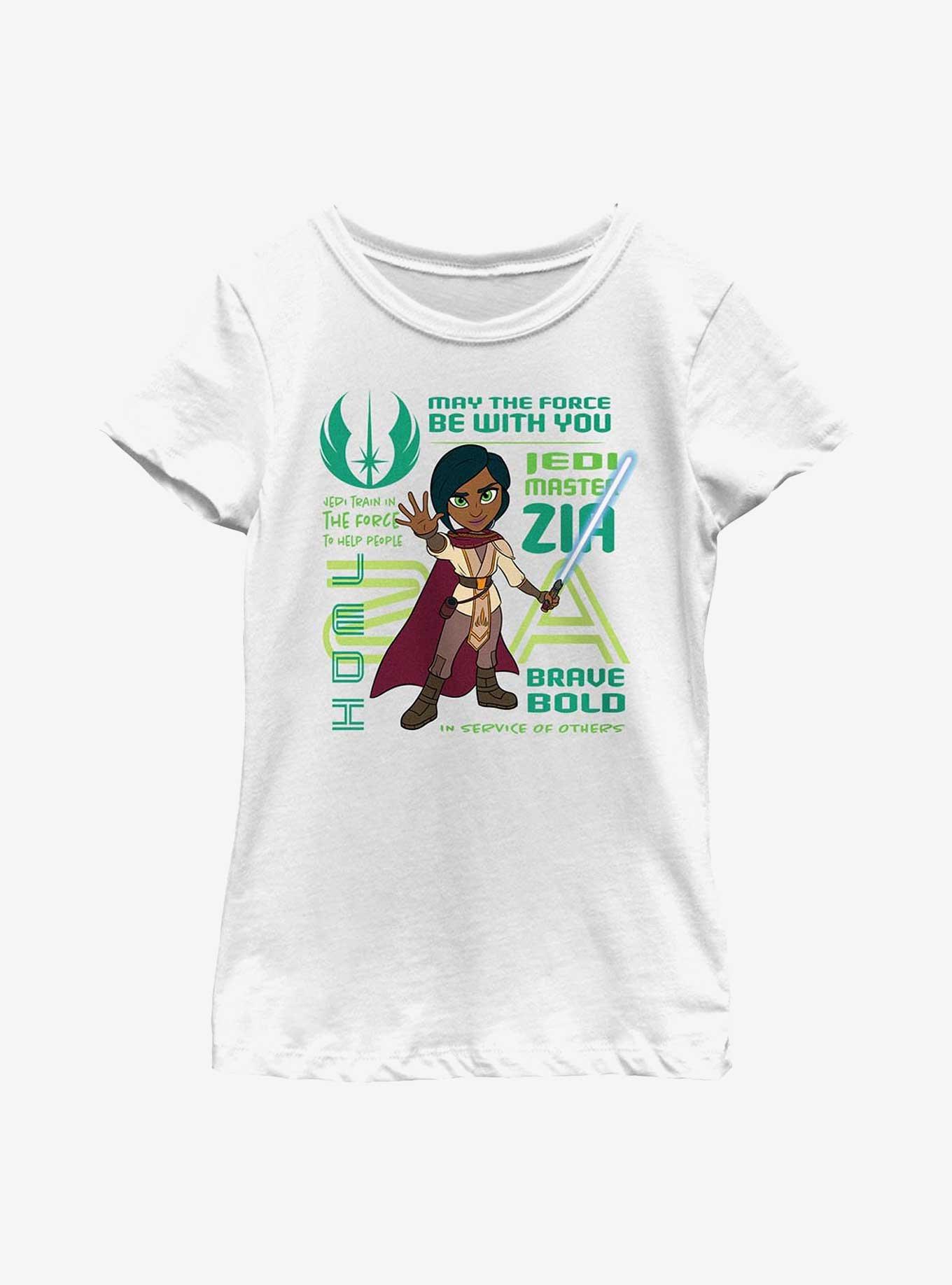 Star Wars: Young Jedi Adventures Zia Phrases Badge Youth Girls T-Shirt, WHITE, hi-res