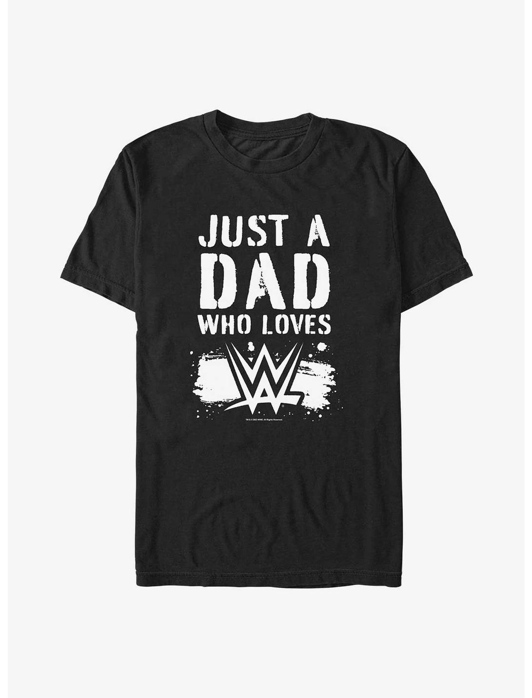 WWE Just A Dad Who Loves WWE Spray Paint Style T-Shirt, BLACK, hi-res