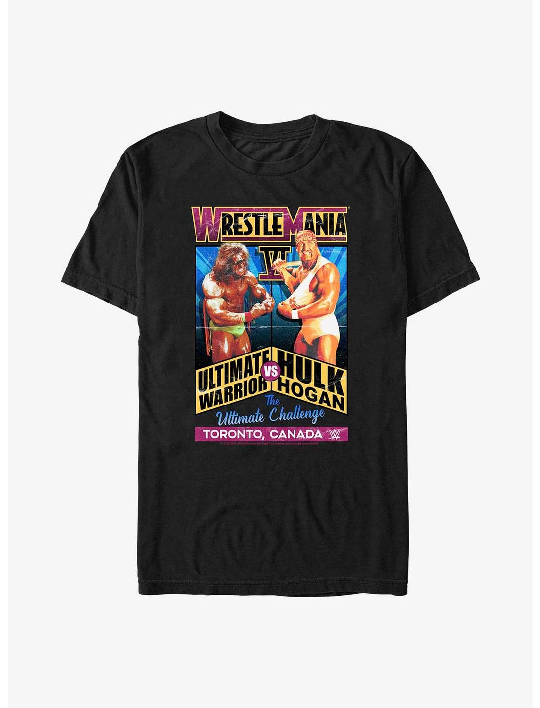 WWE WrestleMania 6 The Ultimate Challenge Ultimate Warrior Vs. Hulk Hogan T-Shirt, BLACK, hi-res