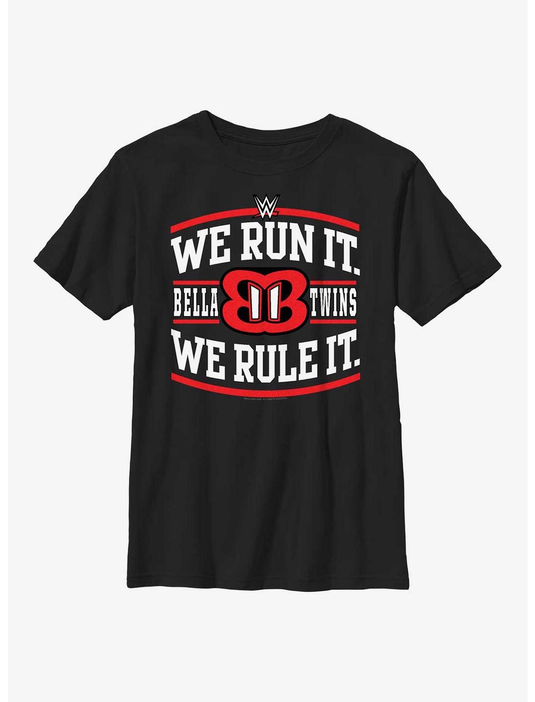 WWE The Bella Twins We Run It We Rule It Logo Youth T-Shirt, BLACK, hi-res