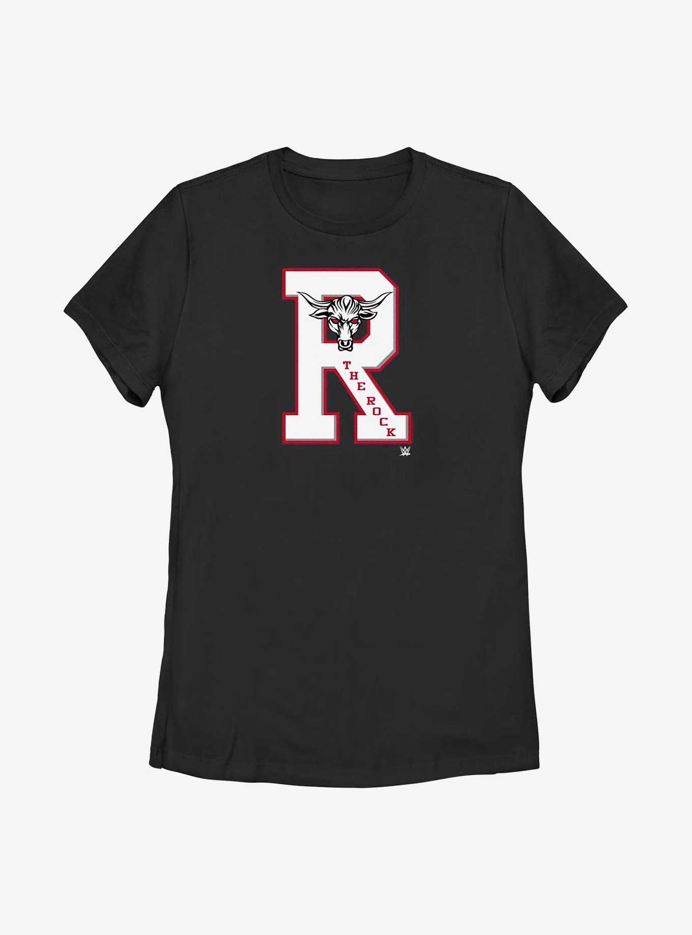 WWE The Rock Collegiate Letter Womens T-Shirt, BLACK, hi-res