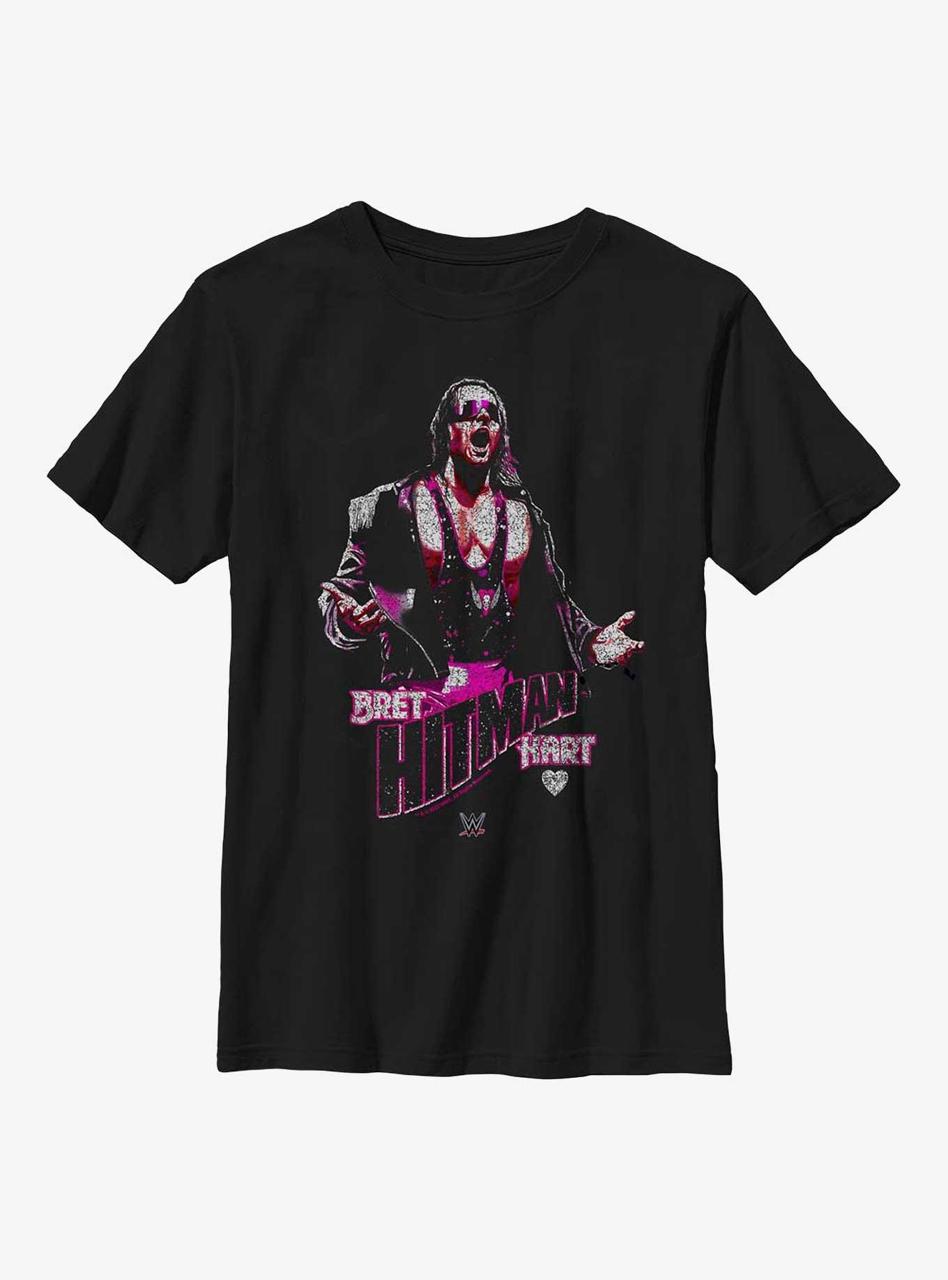 WWE Bret "Hitman" Hart Poster Youth T-Shirt, BLACK, hi-res