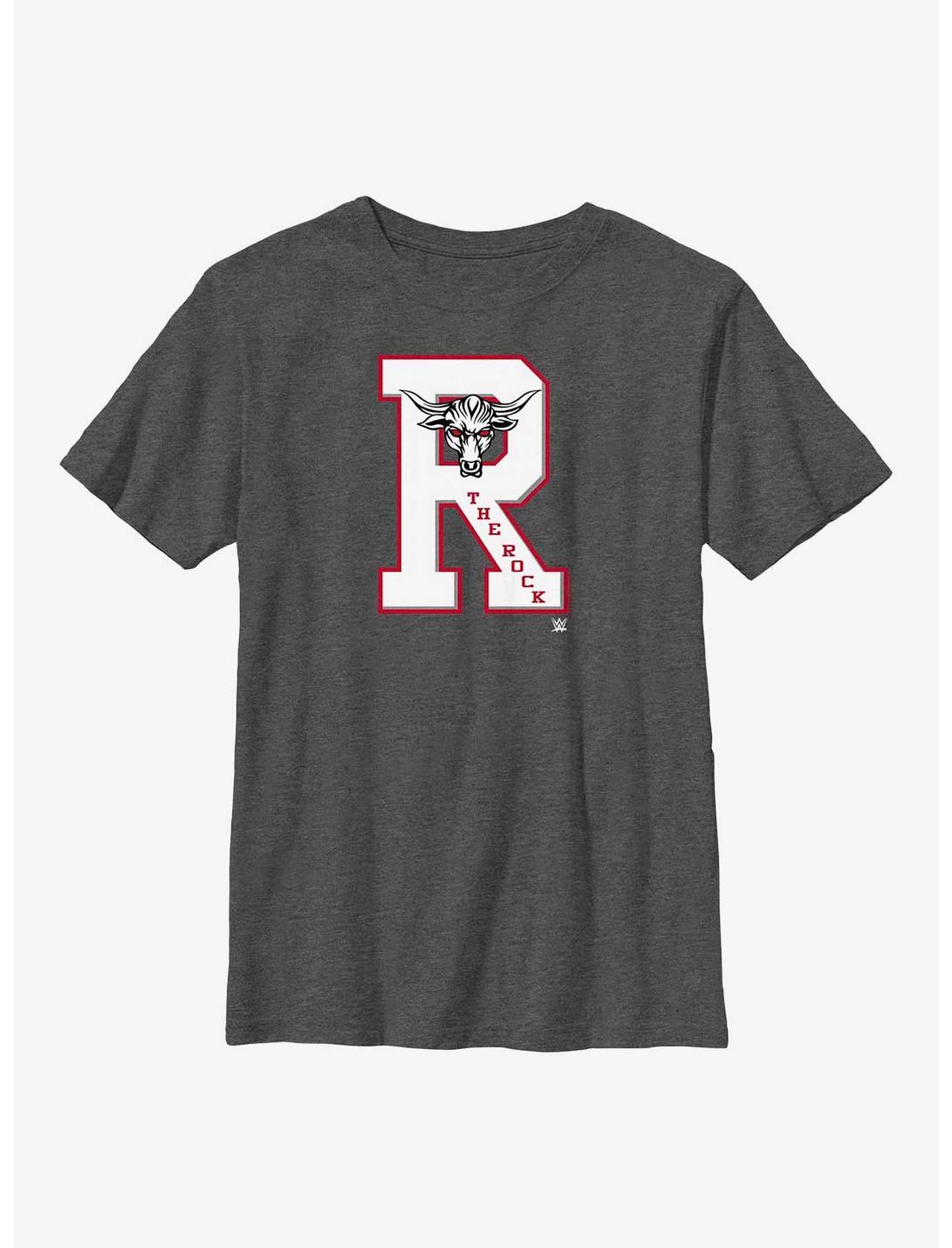 WWE The Rock Collegiate Letter Youth T-Shirt, CHAR HTR, hi-res