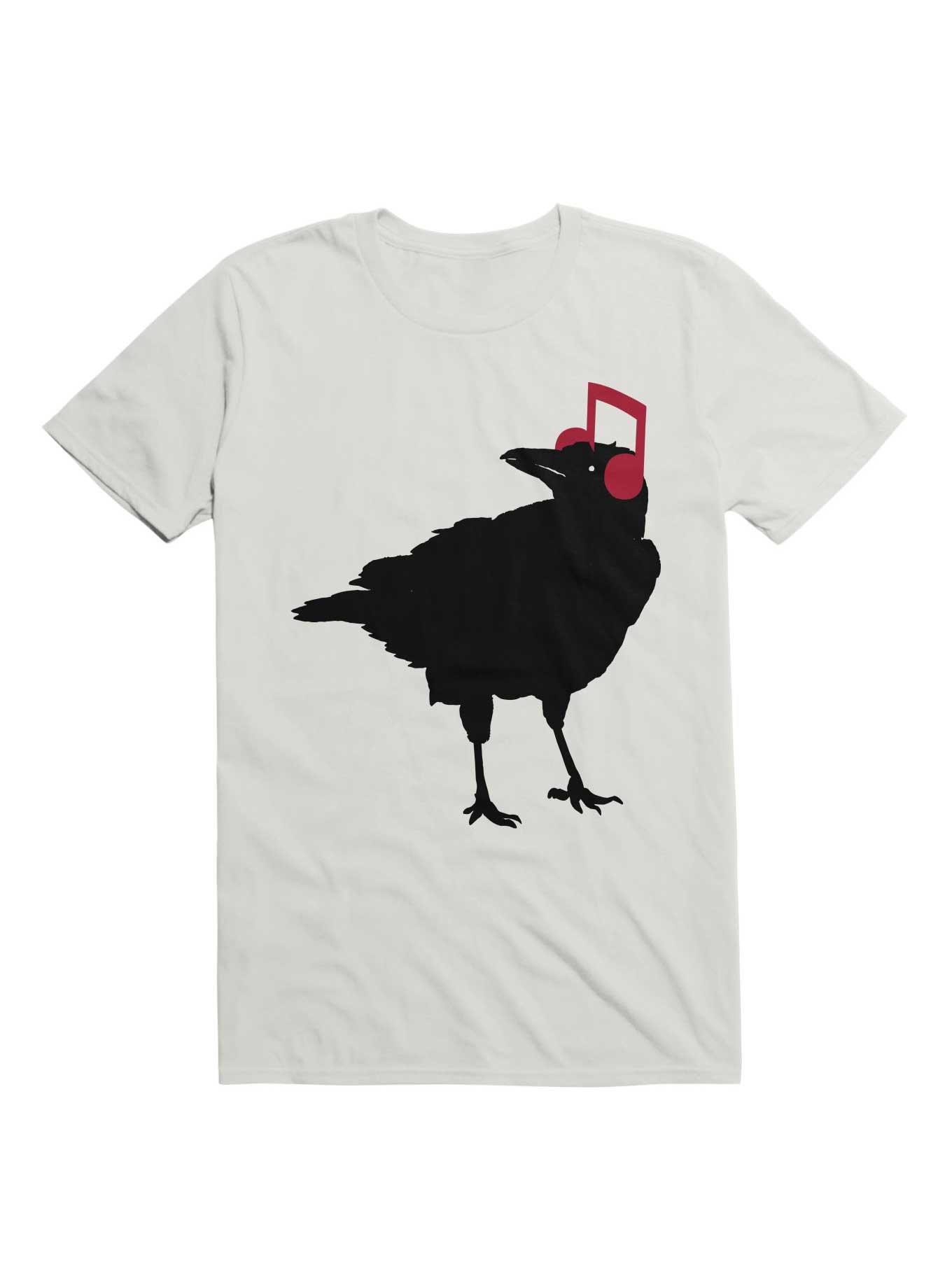 Bird Crow Musical Note Headphones T-Shirt, WHITE, hi-res
