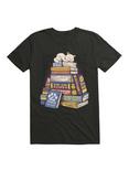 Cat Books Feline Library T-Shirt, BLACK, hi-res