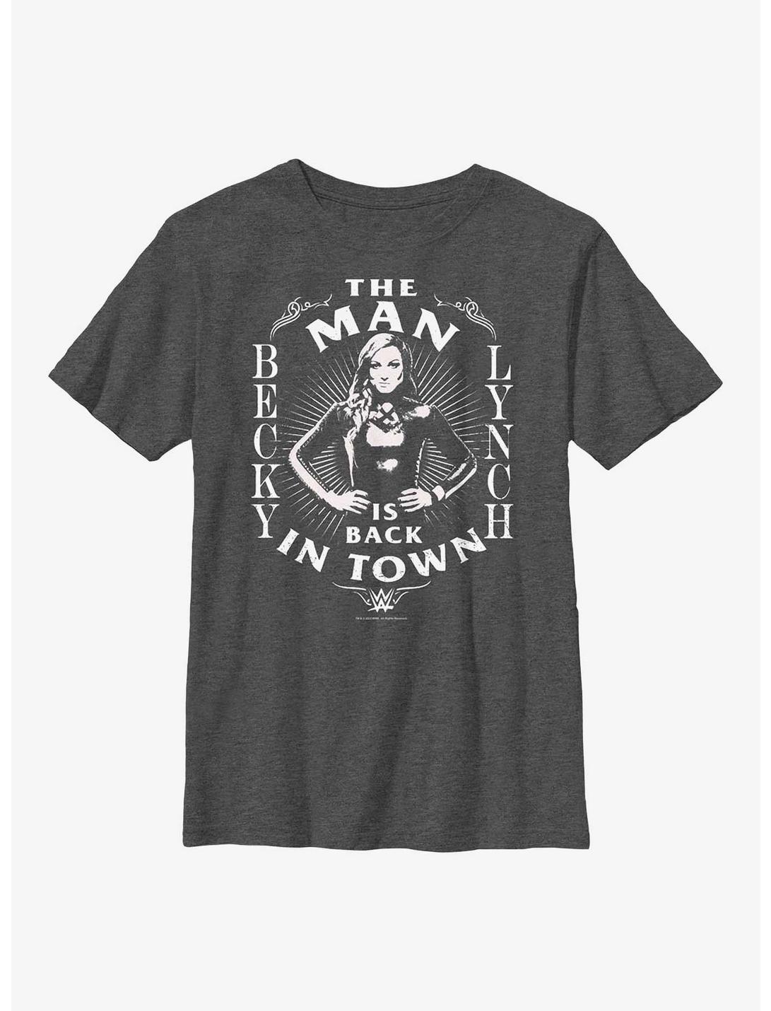 WWE Becky Lynch The Man Is Back In Town Youth T-Shirt, CHAR HTR, hi-res